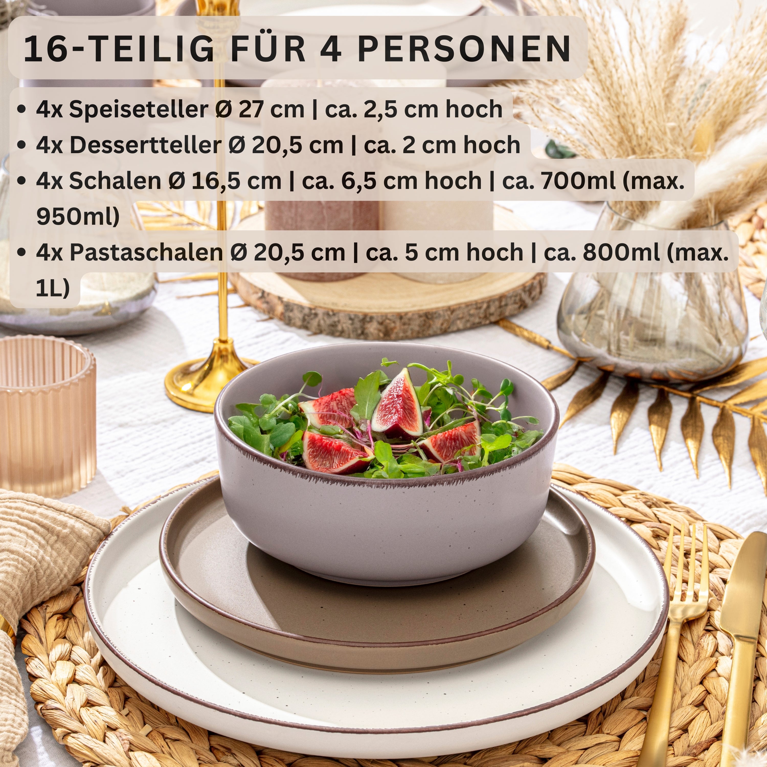 SÄNGER Steingut Geschirrset Bombay Erdfarben 16 teilig für 4 Personen