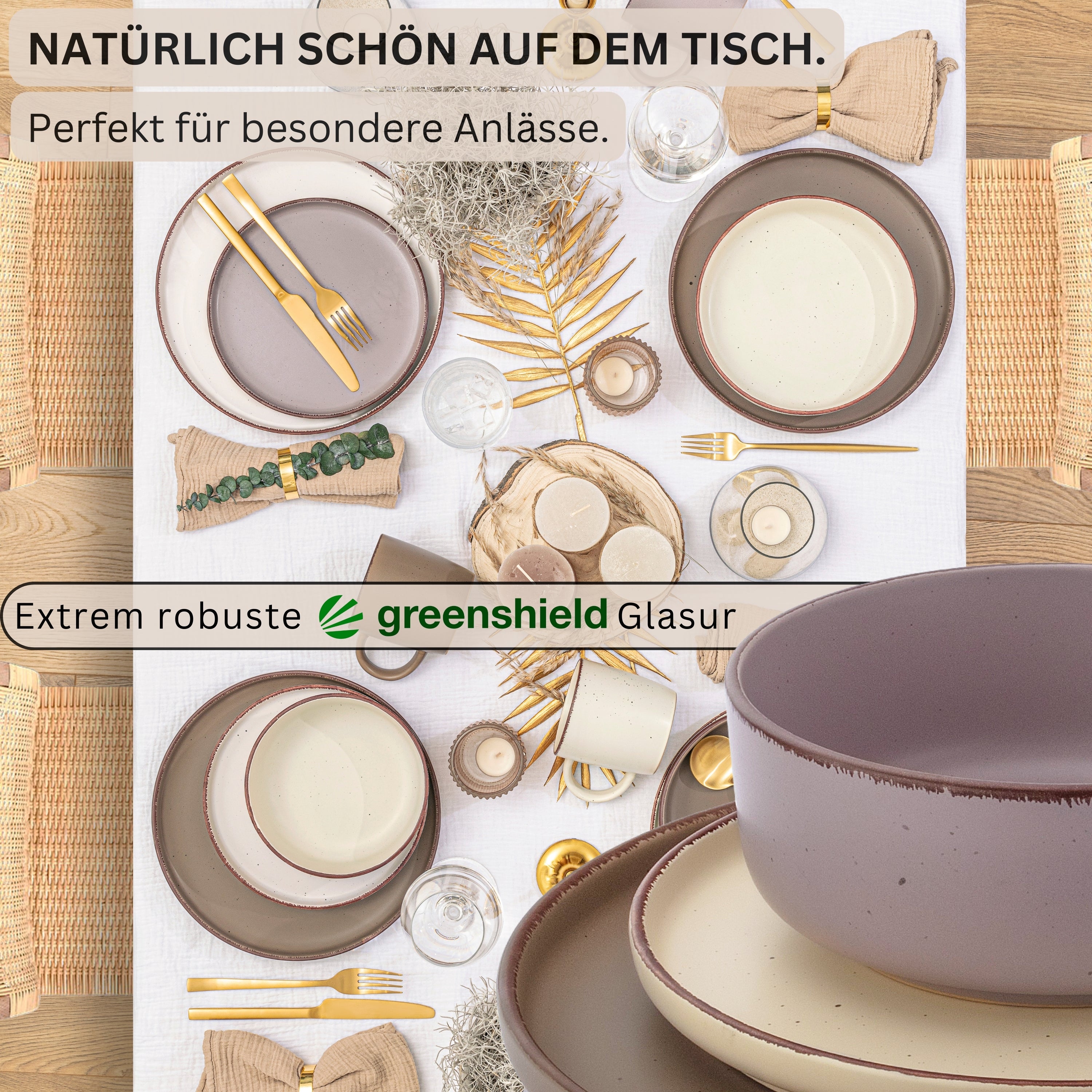 SÄNGER Steingut Geschirrset Bombay Erdfarben 16 teilig für 4 Personen