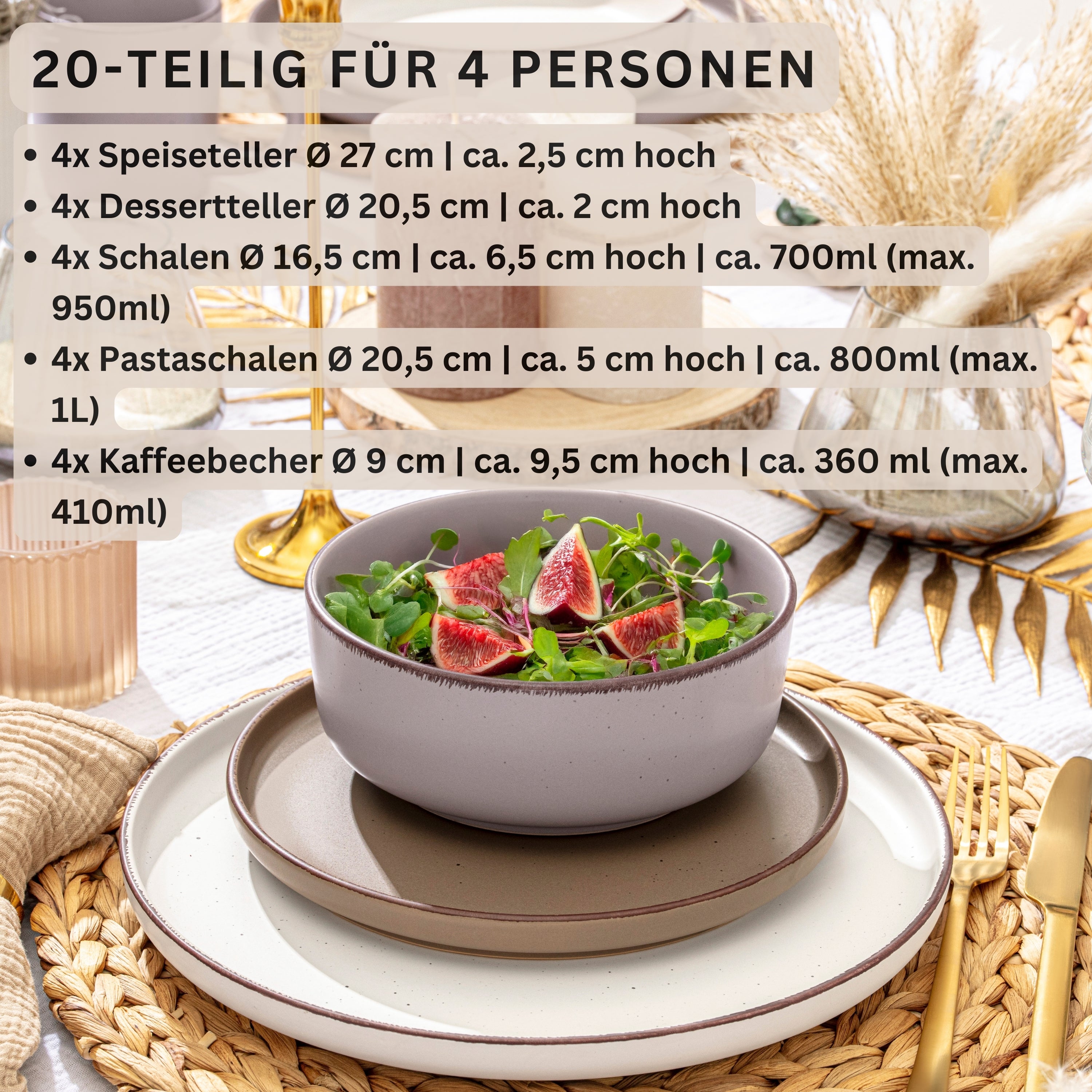 SÄNGER Steingut Geschirrset Bombay Erdfarben 20 teilig für 4 Personen