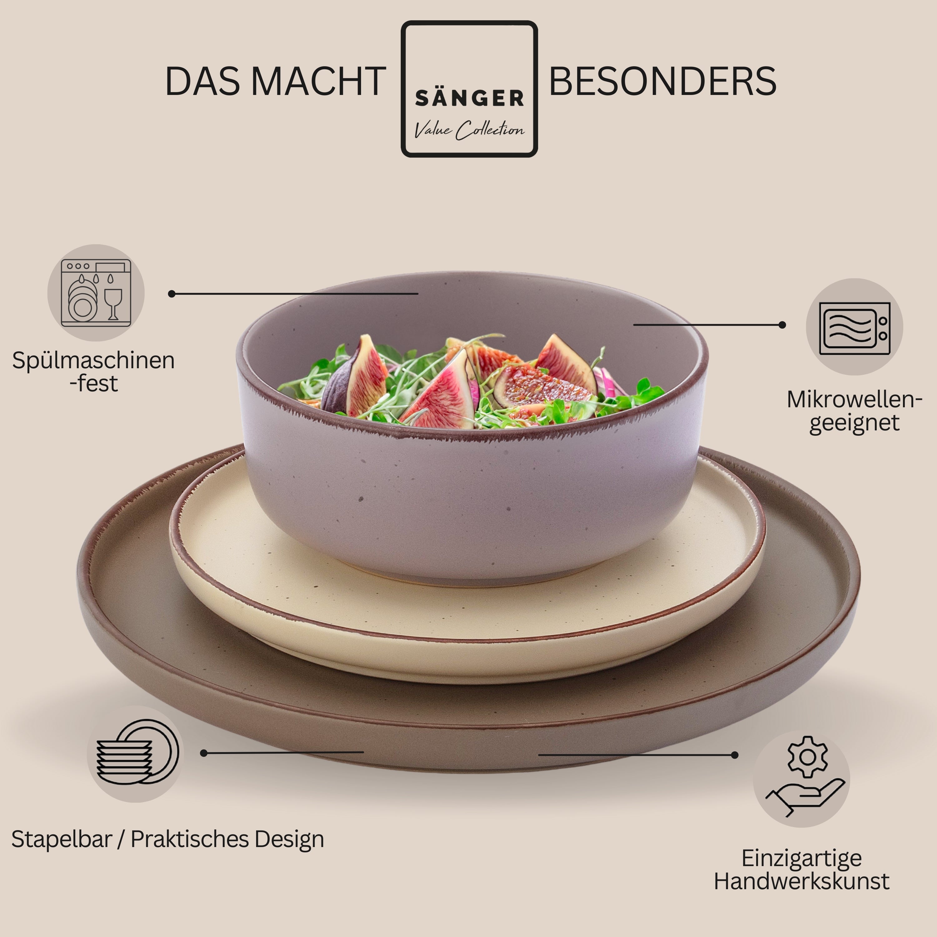 SÄNGER Steingut Geschirrset Bombay Erdfarben 20 teilig für 4 Personen