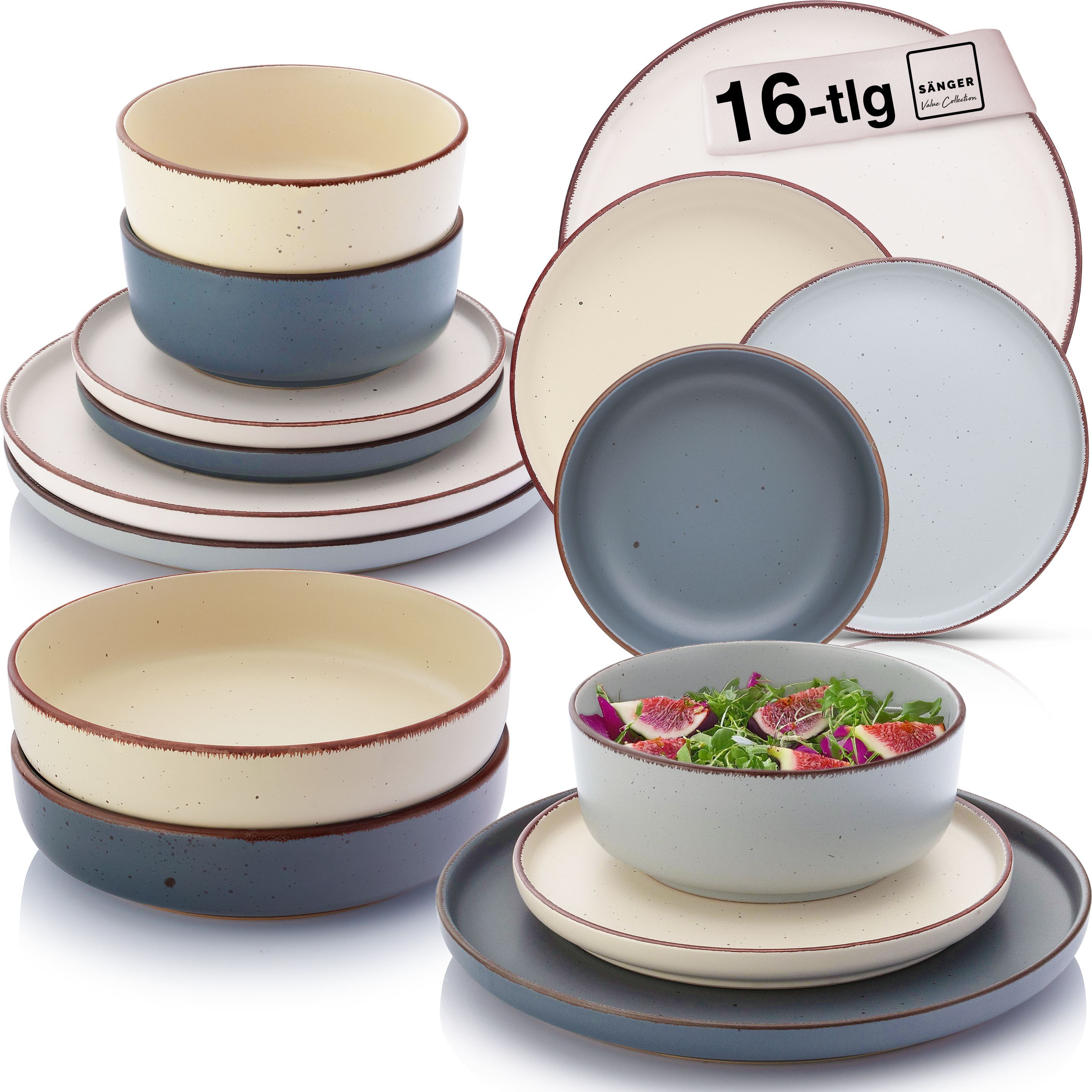 SÄNGER Steingut Geschirrset Bombay Moonlight 16 teilig für 4 Personen