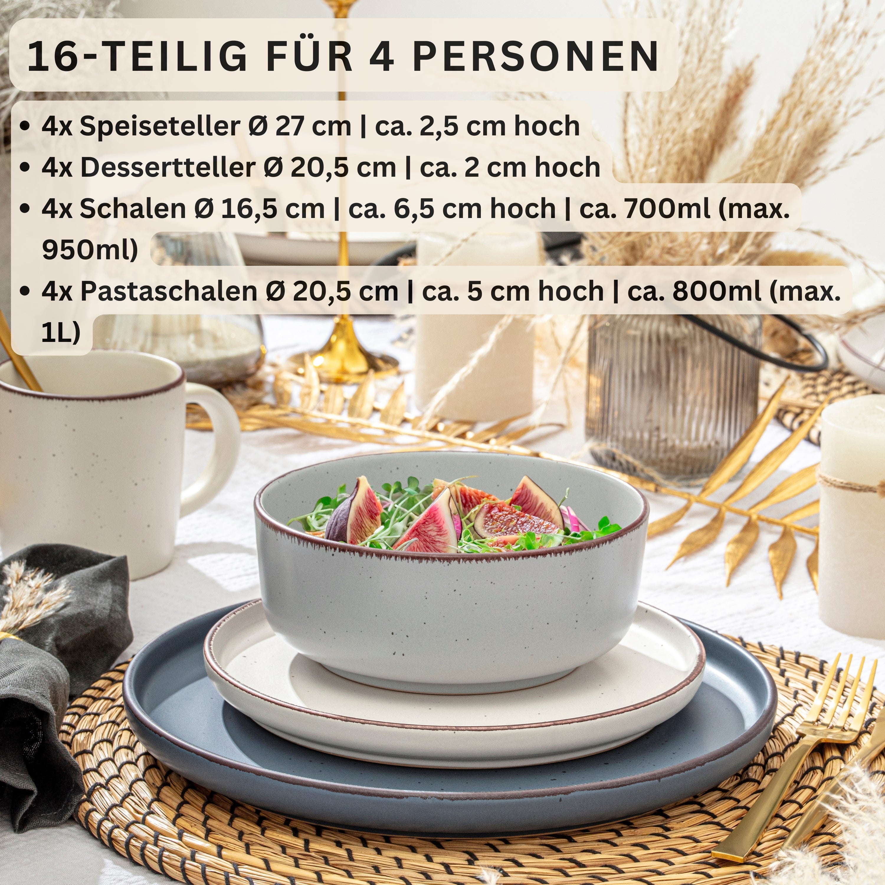 SÄNGER Steingut Geschirrset Bombay Moonlight 16 teilig für 4 Personen