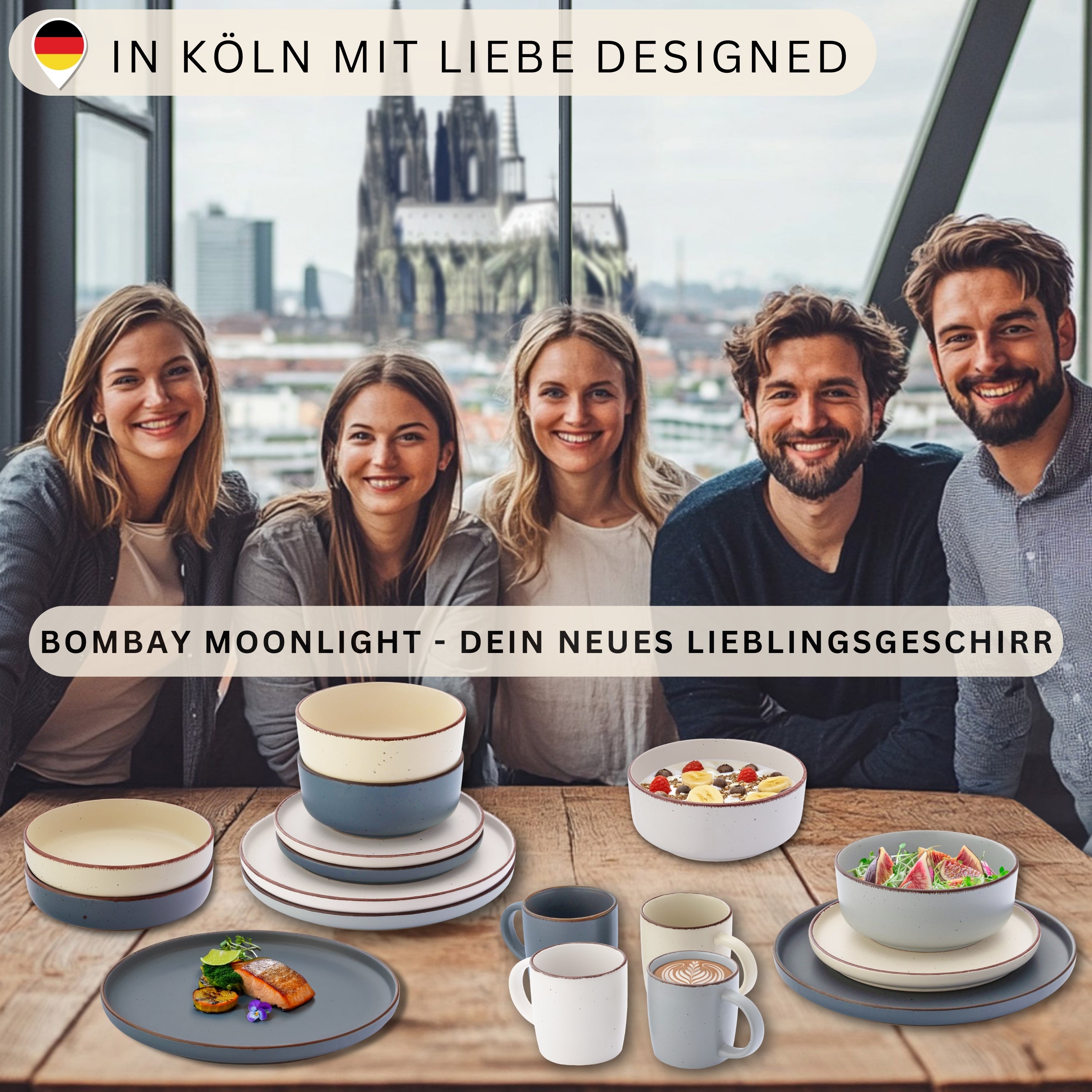 SÄNGER Steingut Geschirrset Bombay Moonlight 16 teilig für 4 Personen