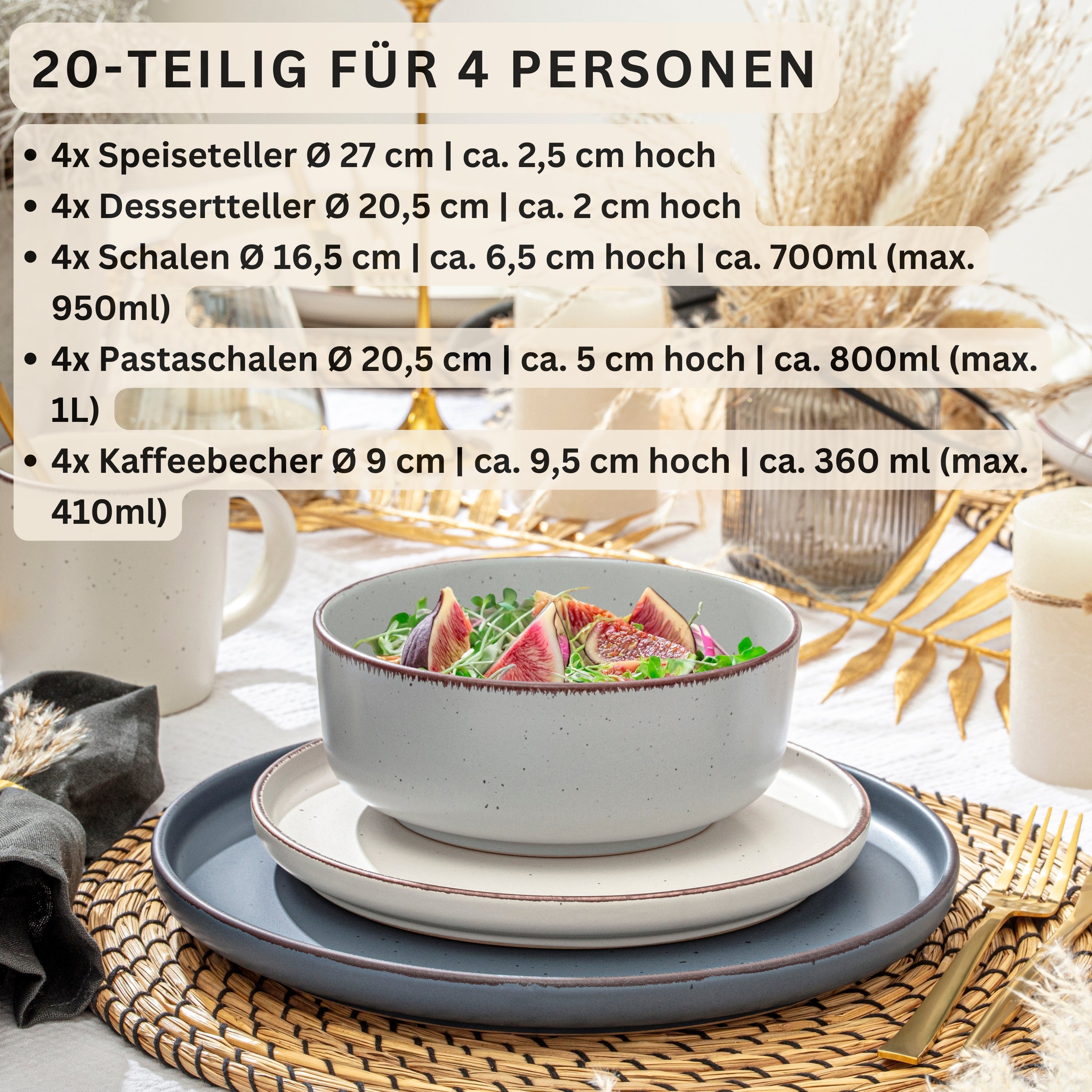 SÄNGER Steingut Geschirrset Bombay Moonlight 20 teilig für 4 Personen