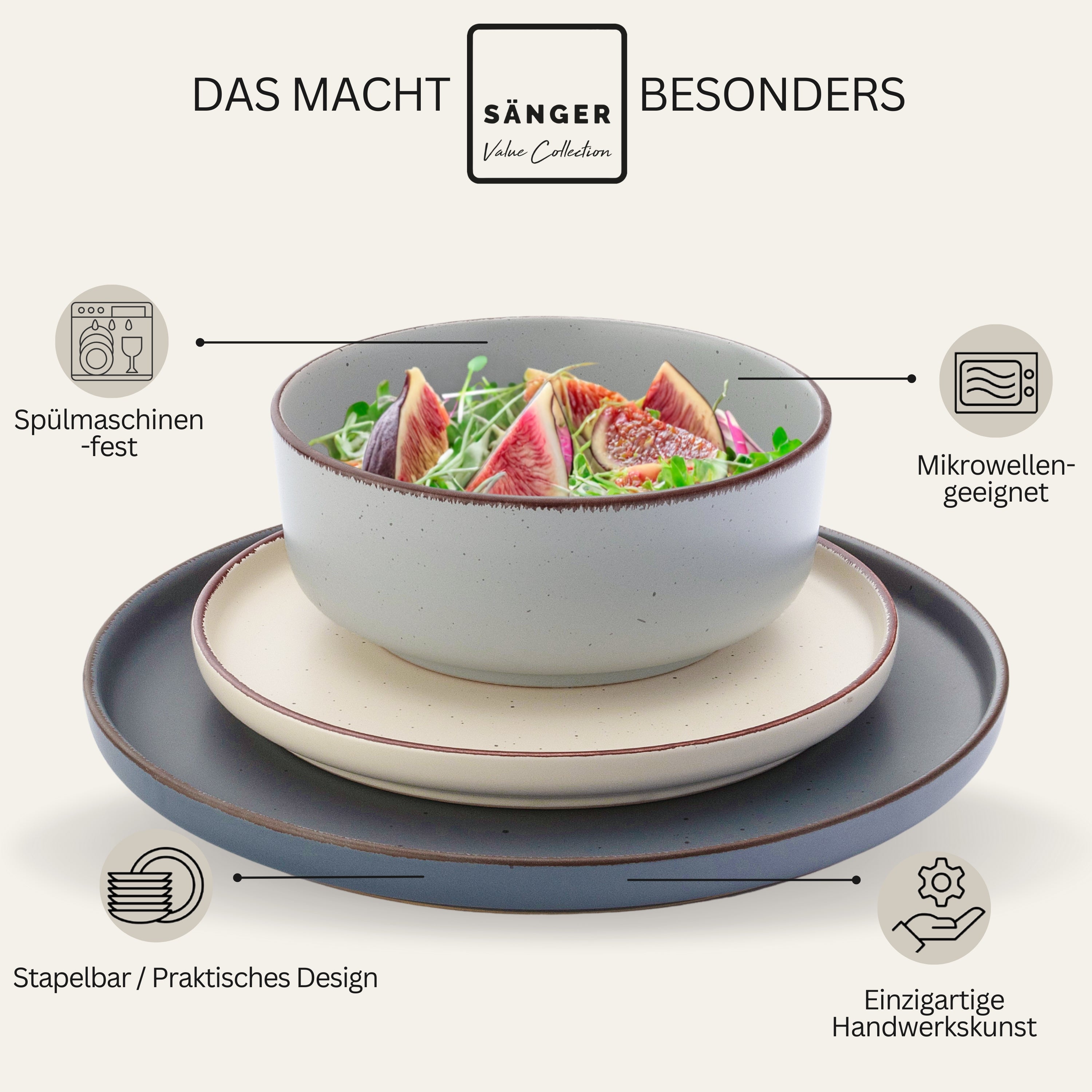 SÄNGER Steingut Geschirrset Bombay Moonlight 20 teilig für 4 Personen