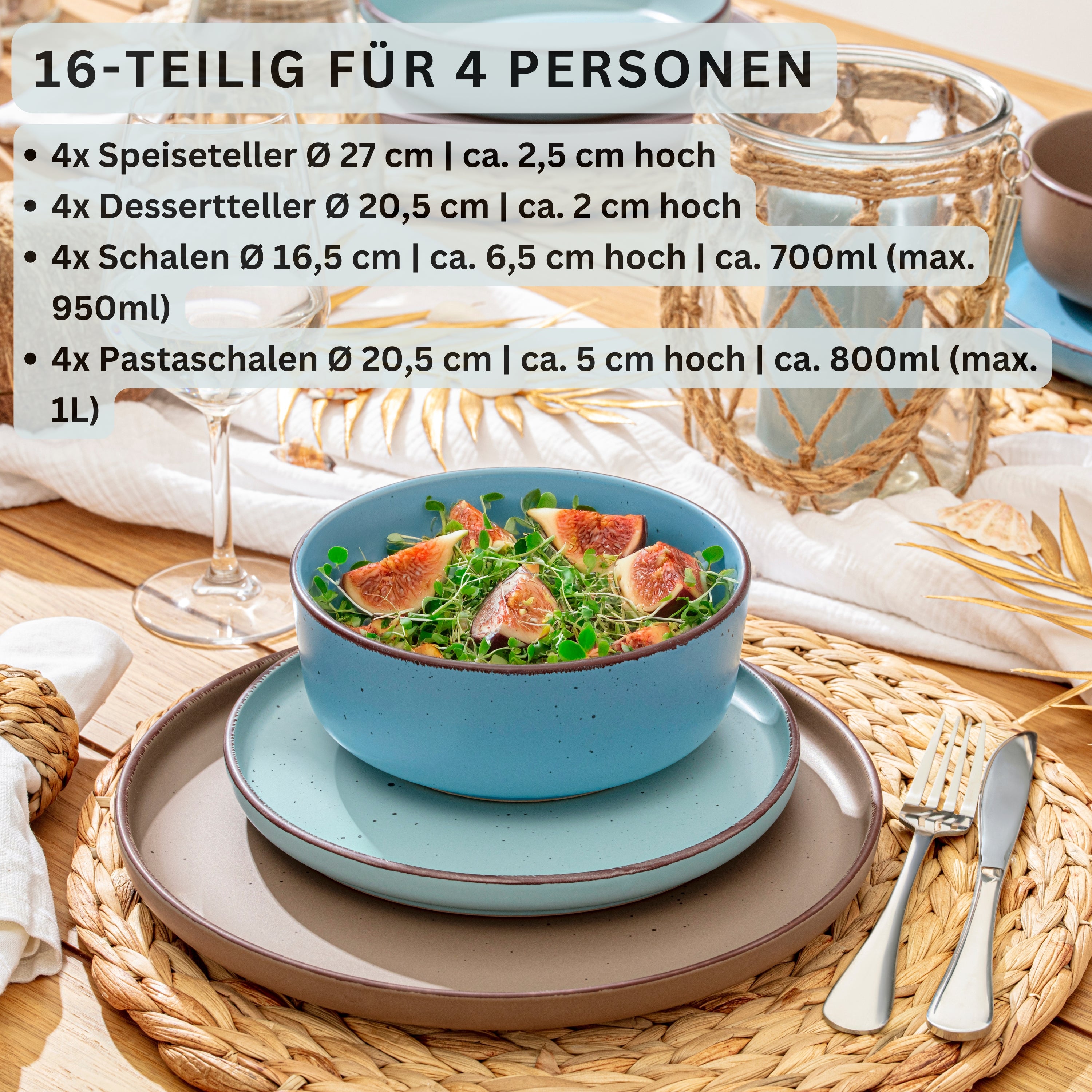 SÄNGER Steingut Geschirrset Bombay Meeresboden 16 teilig für 4 Personen