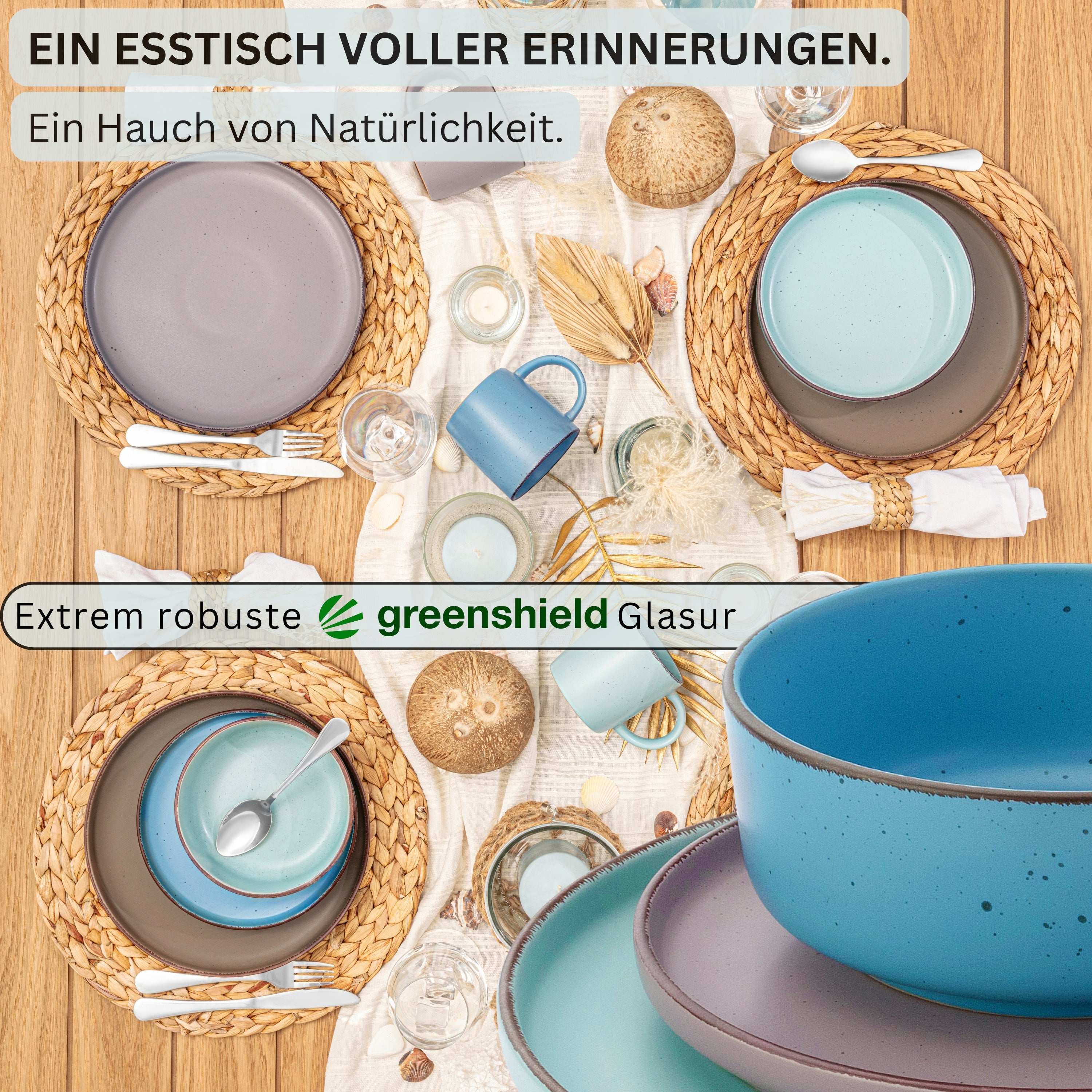 SÄNGER Steingut Geschirrset Bombay Meeresboden 16 teilig für 4 Personen