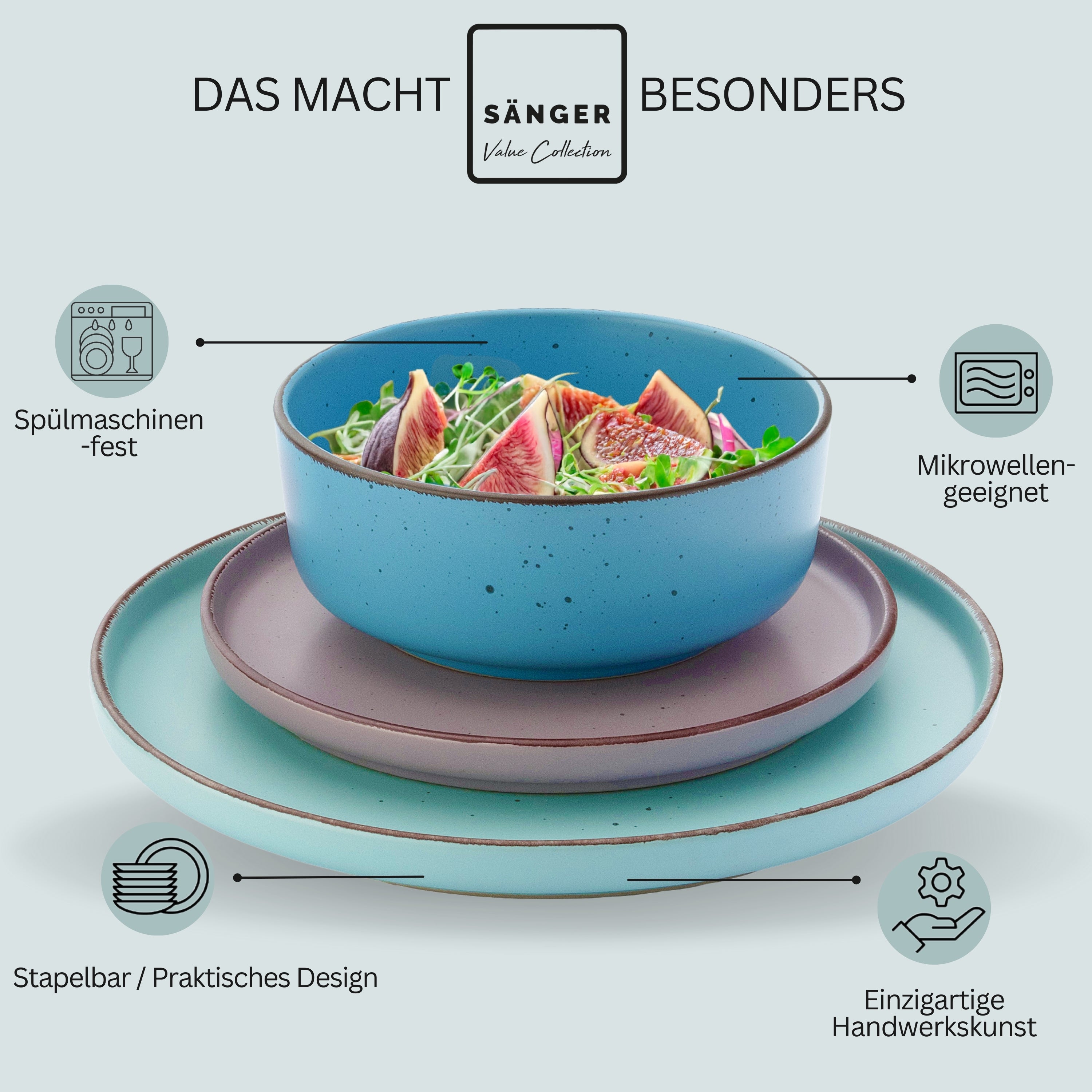 SÄNGER Steingut Geschirrset Bombay Meeresboden 20 teilig für 4 Personen