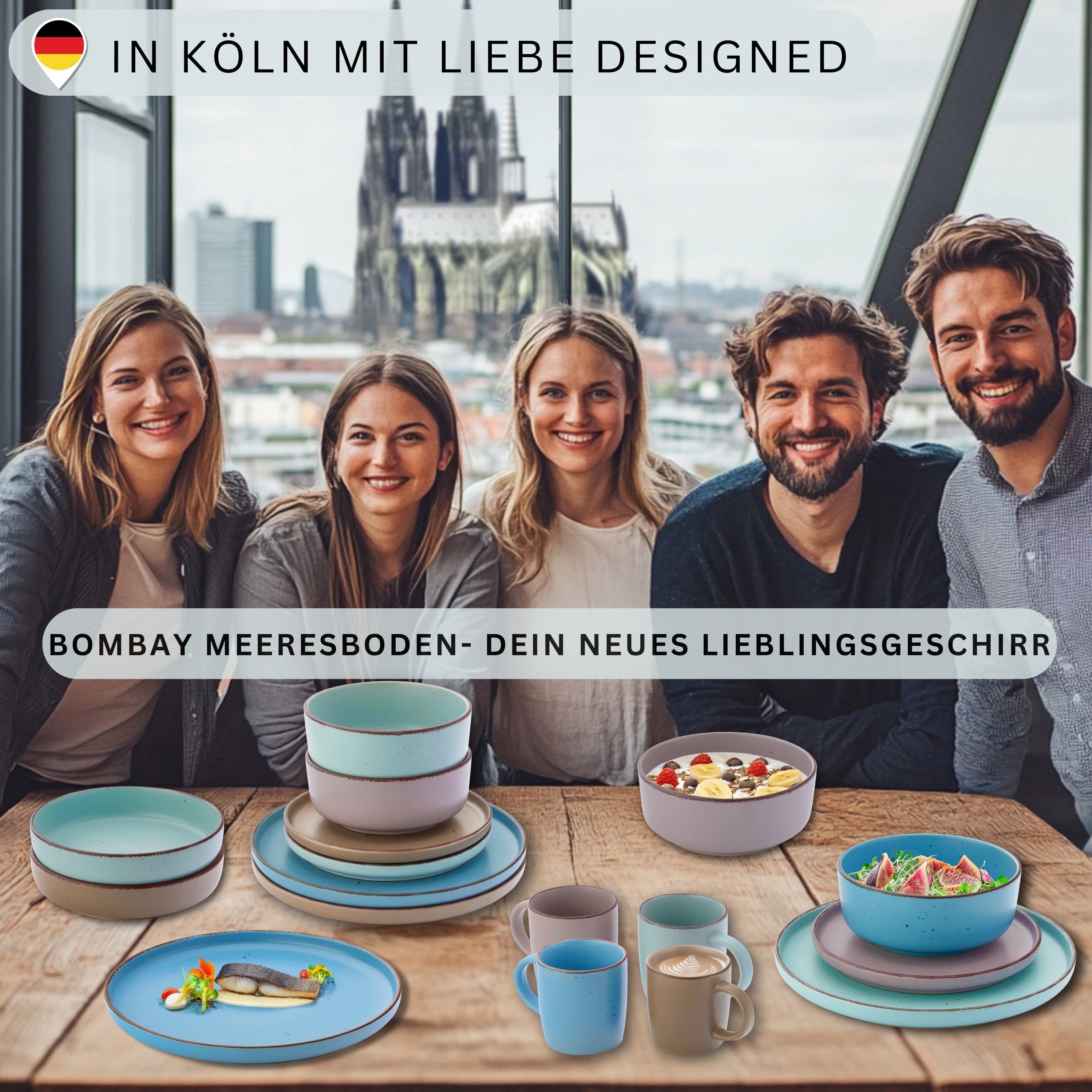 SÄNGER Steingut Geschirrset Bombay Meeresboden 20 teilig für 4 Personen