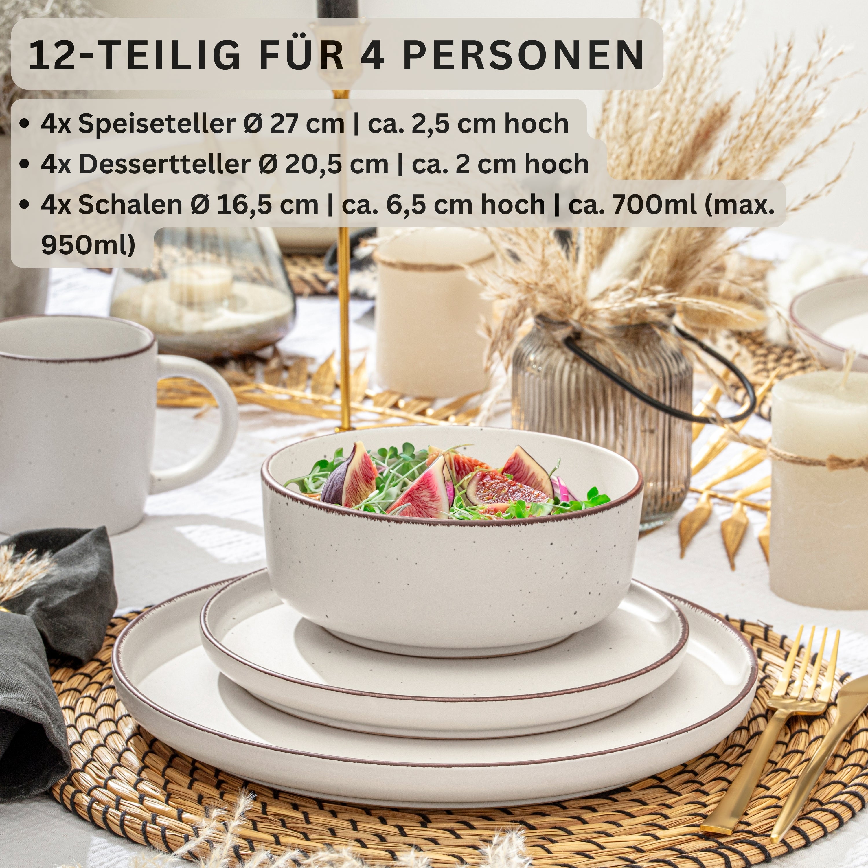 SÄNGER Steingut Geschirrset Bombay Ivory 12 teilig für 4 Personen