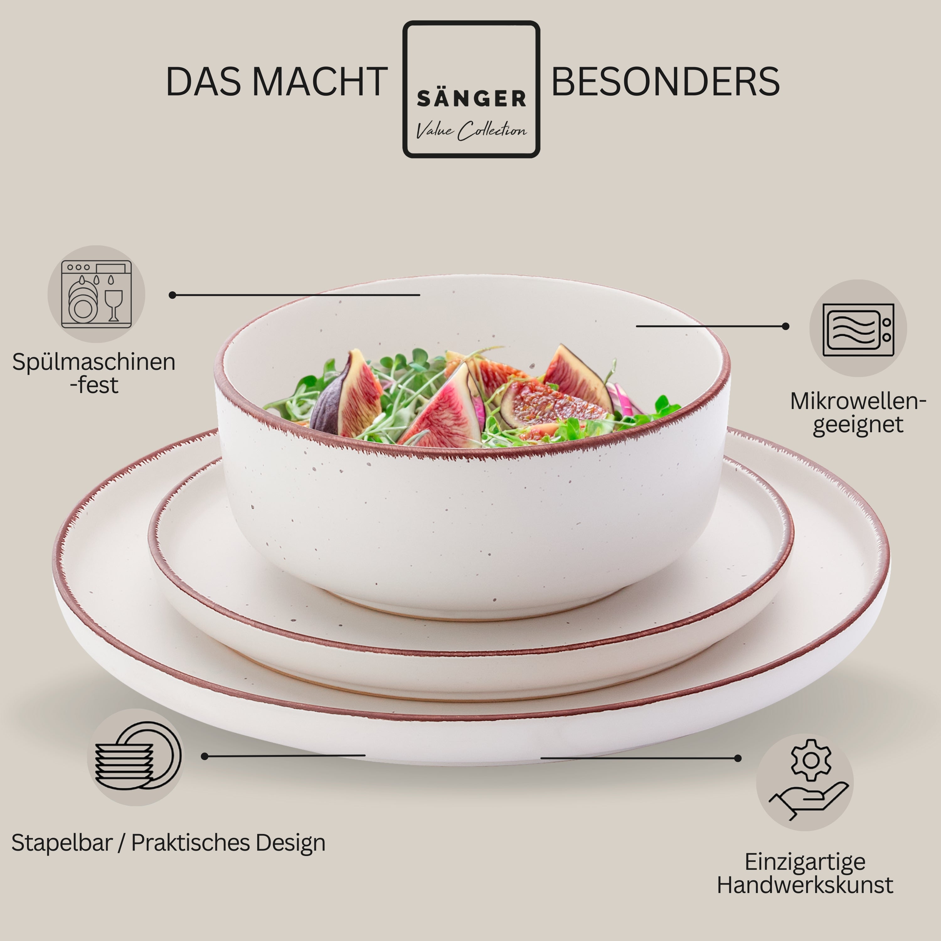 SÄNGER Steingut Geschirrset Bombay Ivory 12 teilig für 4 Personen