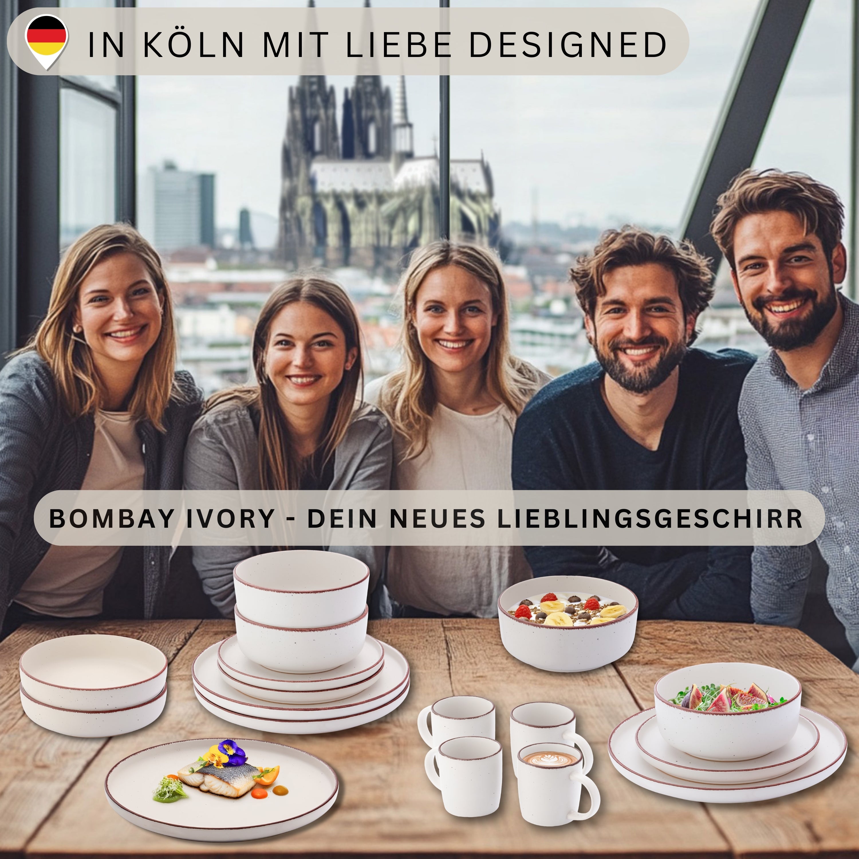 SÄNGER Steingut Geschirrset Bombay Ivory 12 teilig für 4 Personen