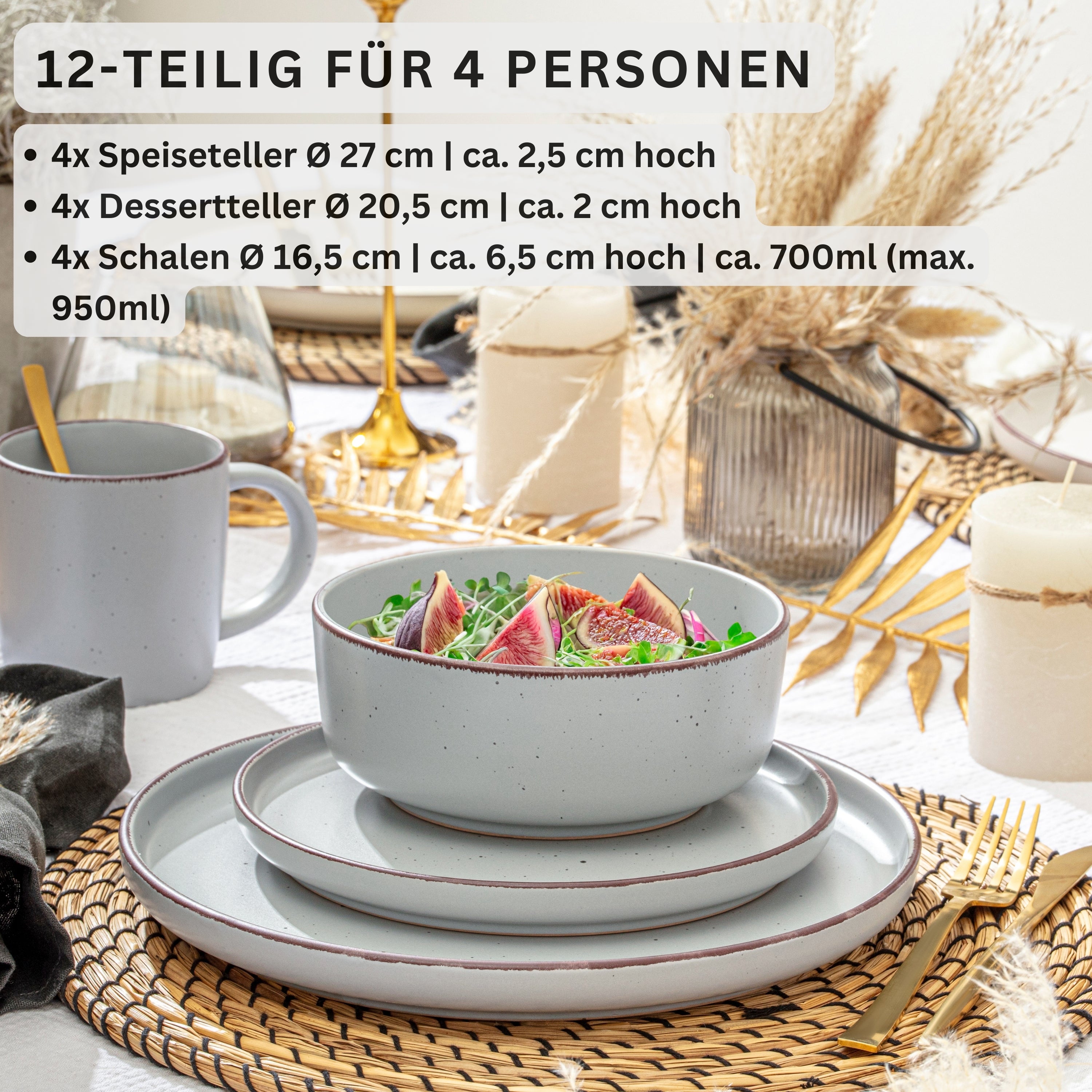 SÄNGER Steingut Geschirrset Bombay Stone 12 teilig für 4 Personen