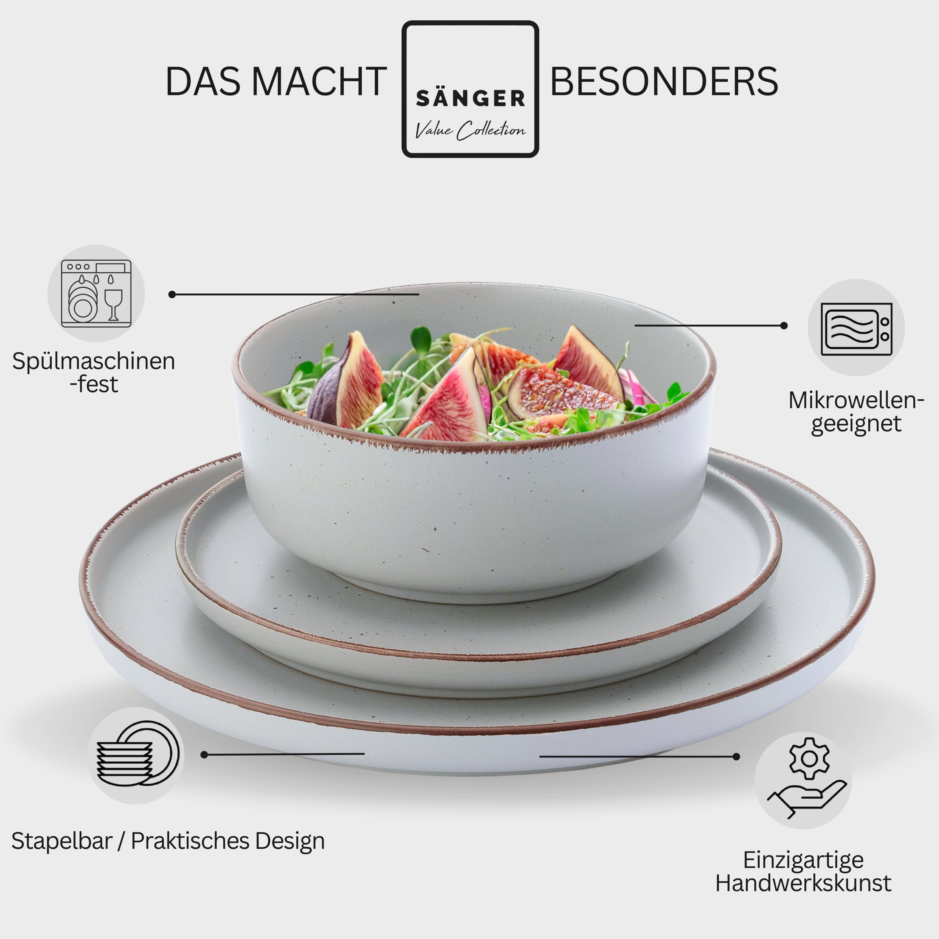 SÄNGER Steingut Geschirrset Bombay Stone 12 teilig für 4 Personen