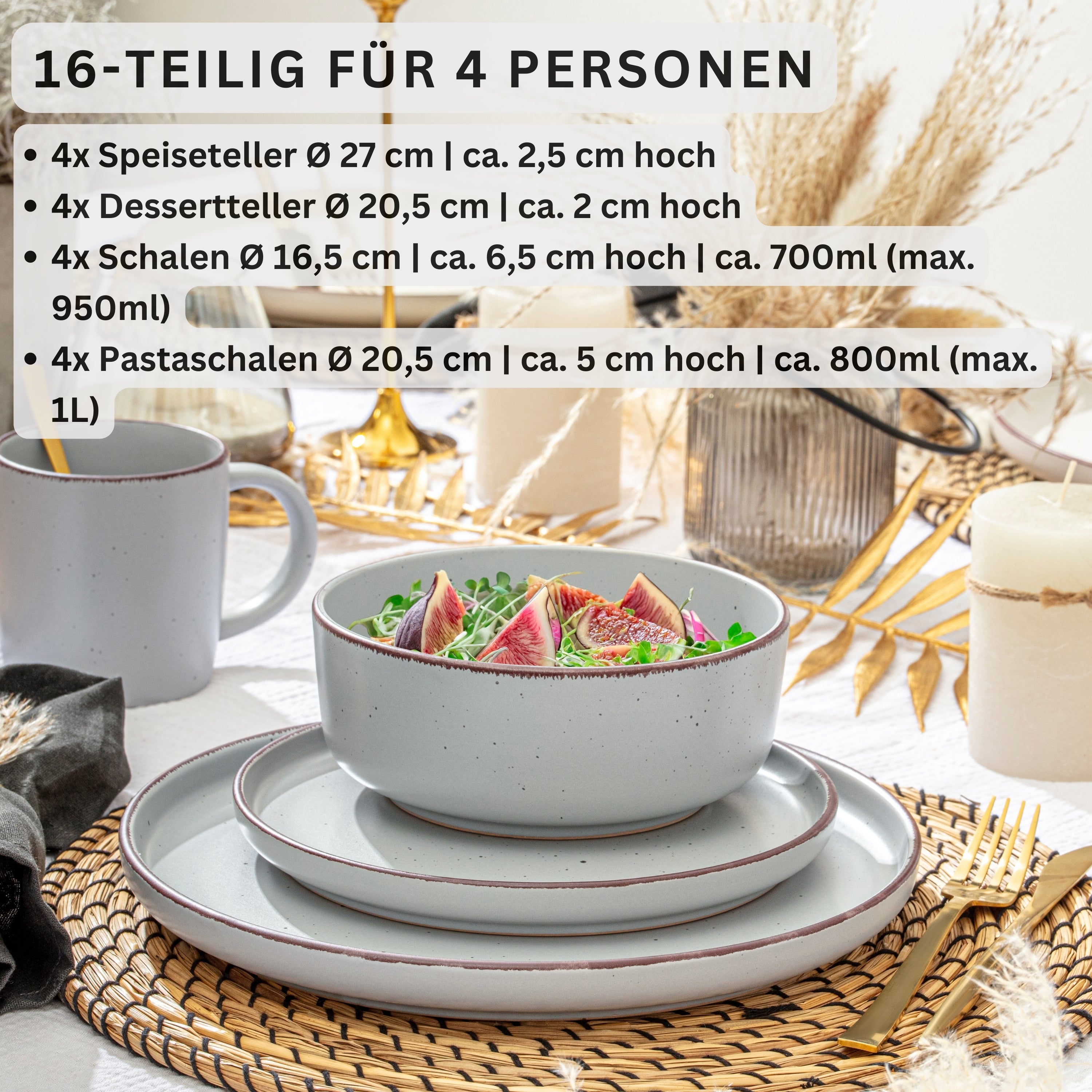 SÄNGER Steingut Geschirrset Bombay Stone 16 teilig für 4 Personen