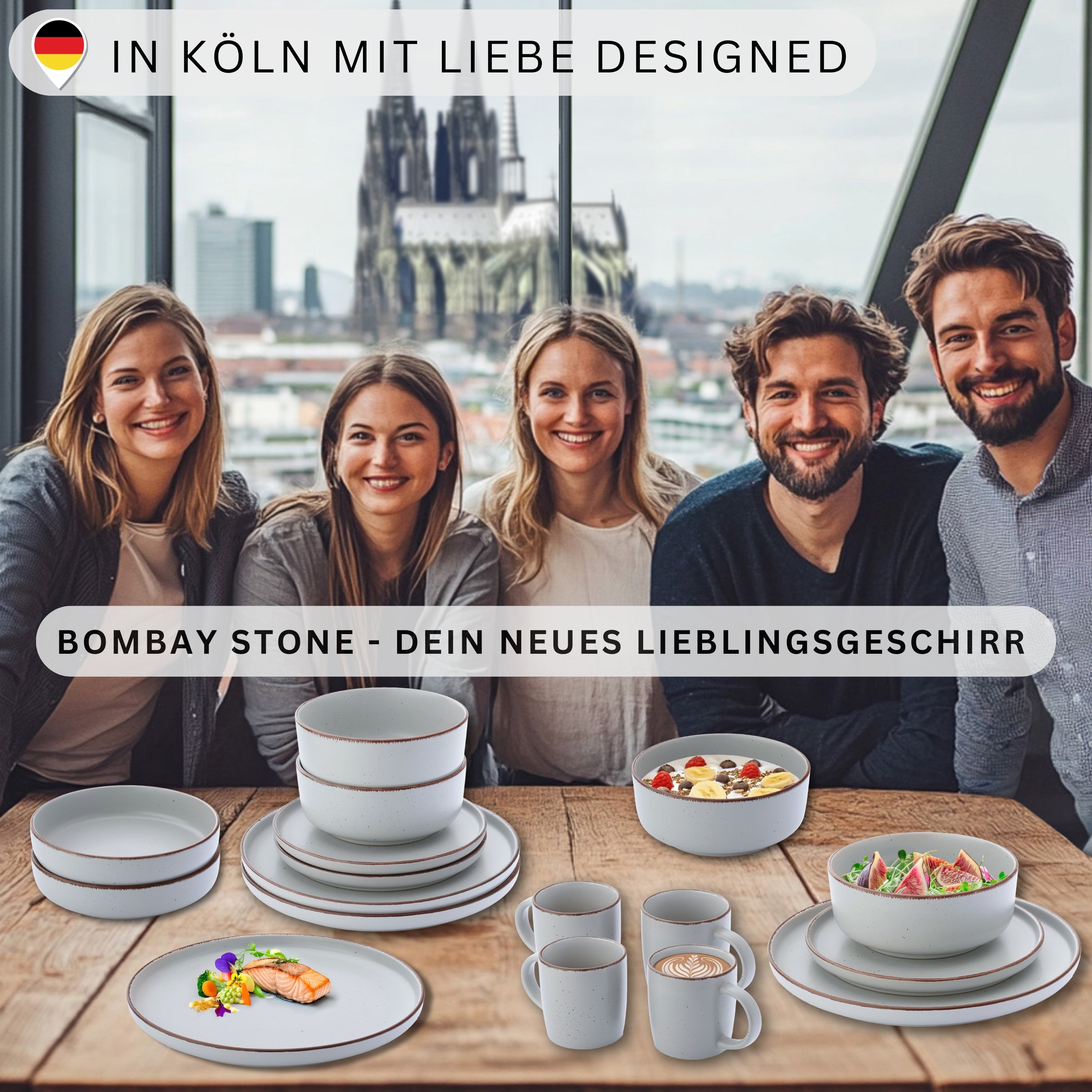 SÄNGER Steingut Geschirrset Bombay Stone 16 teilig für 4 Personen