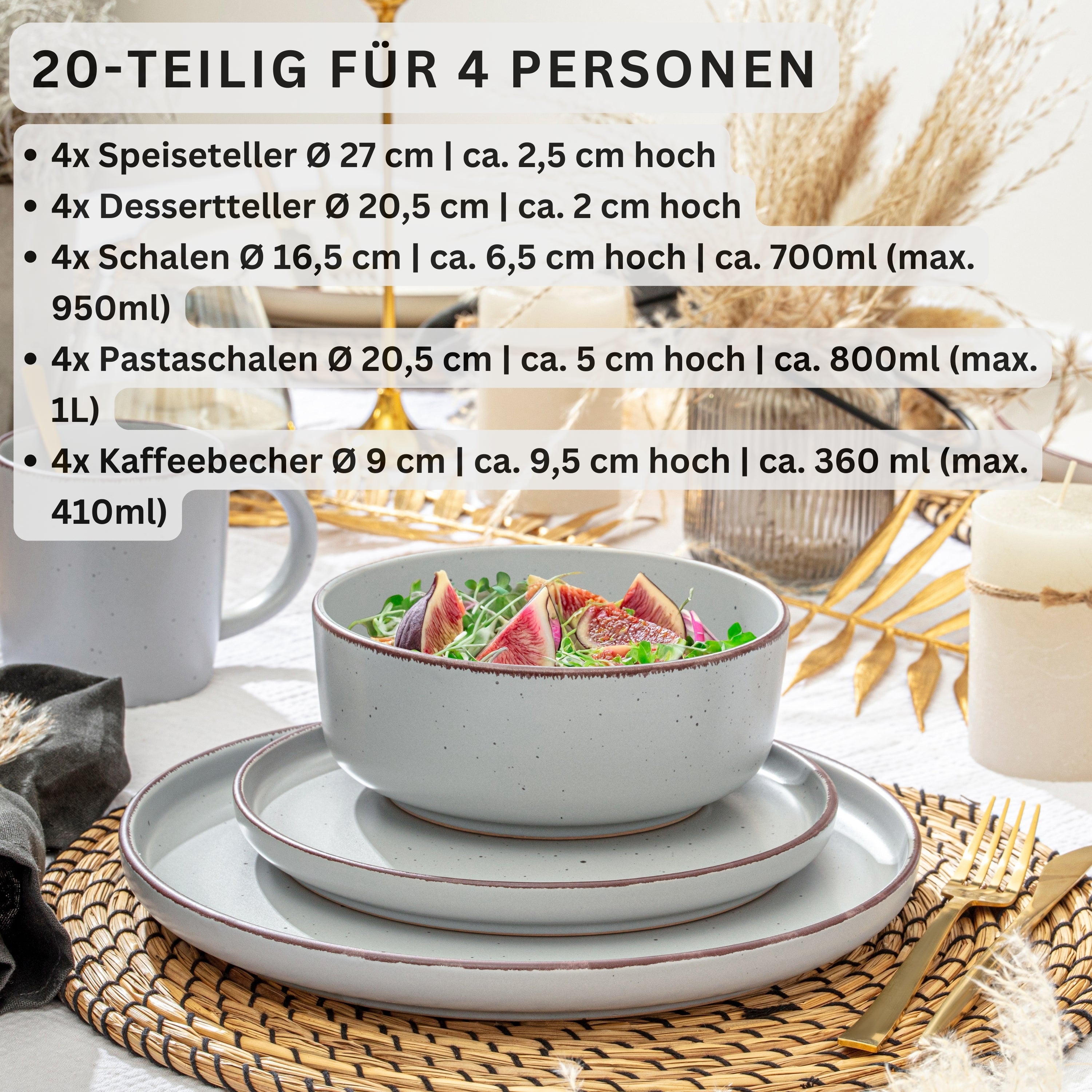 SÄNGER Steingut Geschirrset Bombay Stone 20 teilig für 4 Personen