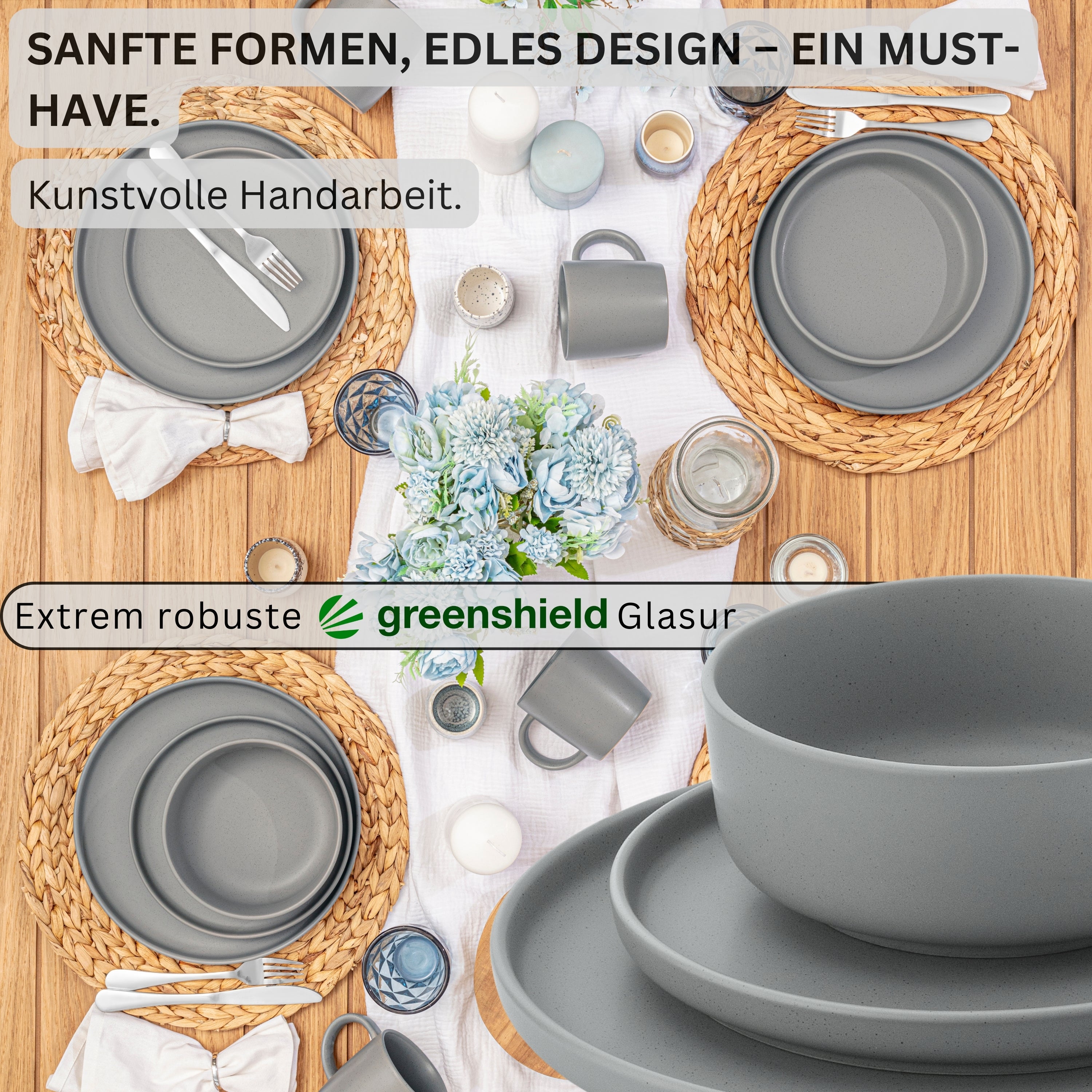 SÄNGER Steingut Geschirrset Leeds Shadow 18 teilig für 6 Personen