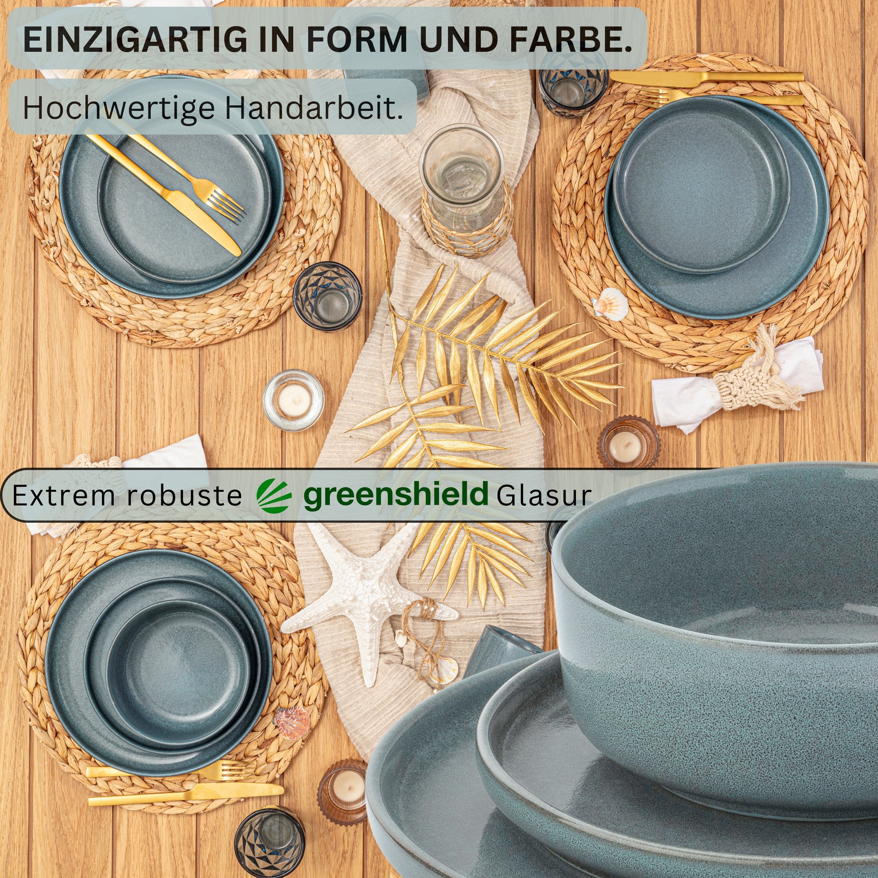SÄNGER Stoneware Dinnerware Set Cairo Ocean 24-Piece for 6 People
