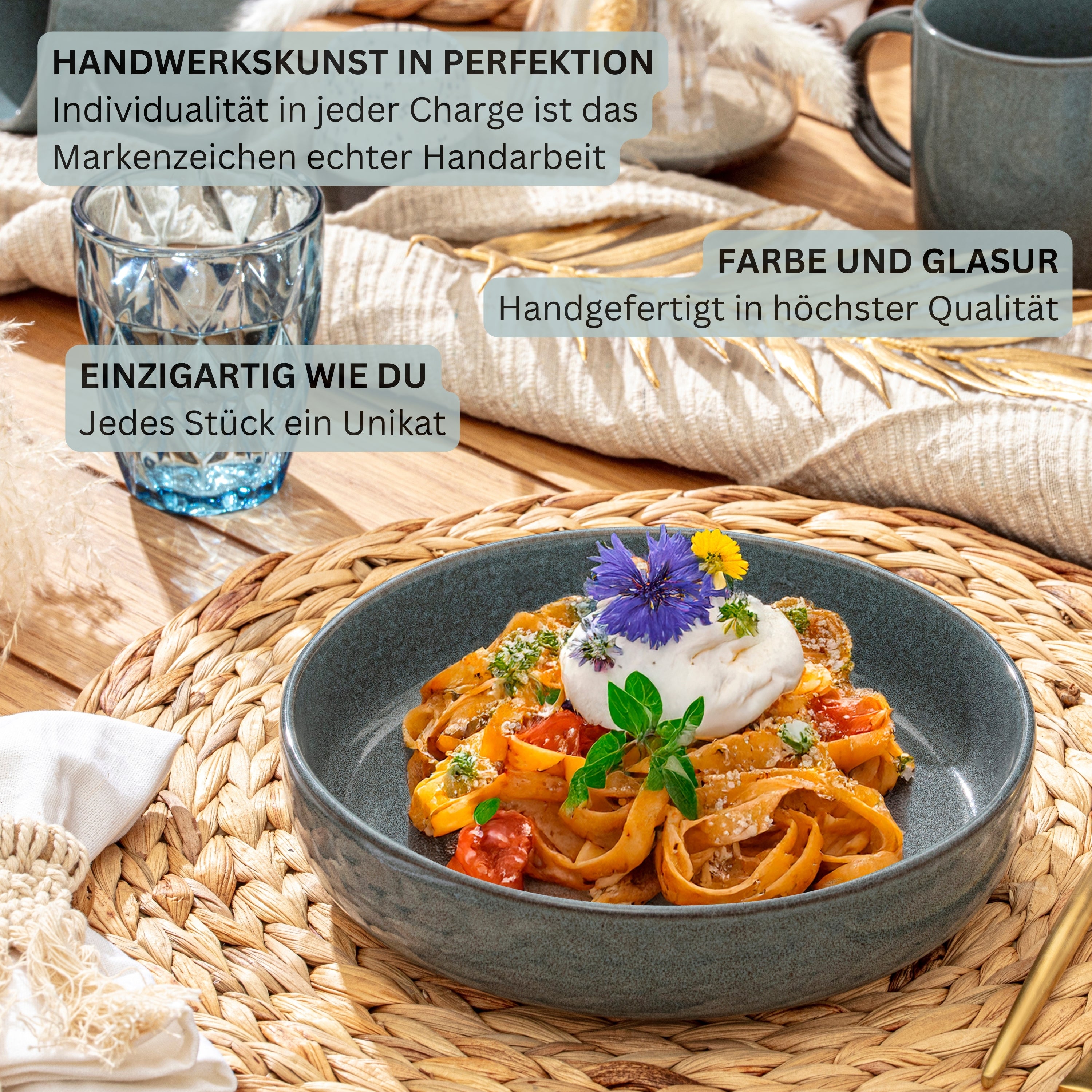 SÄNGER Stoneware Dinnerware Set Cairo Ocean 24-Piece for 6 People