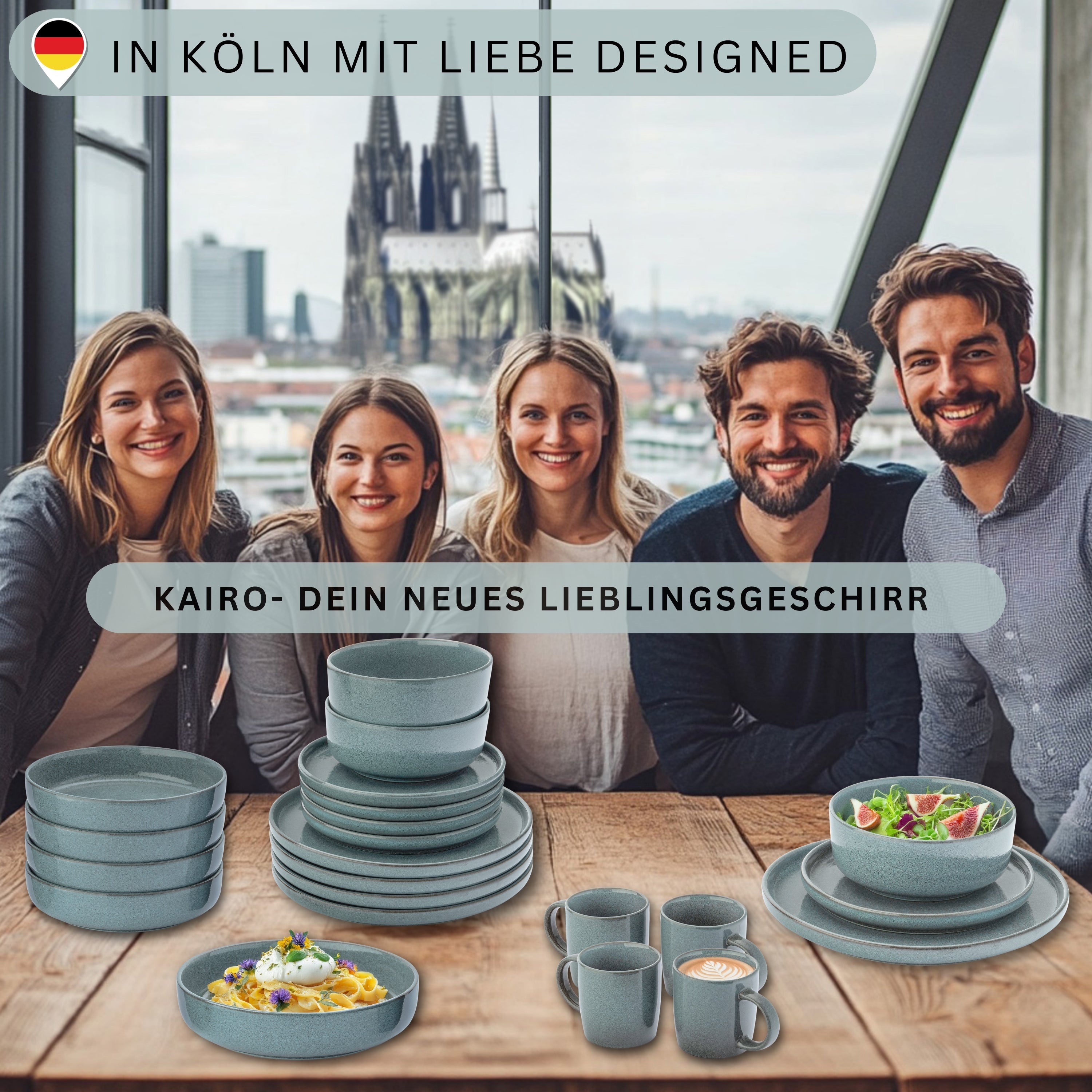 SÄNGER Steingut Geschirrset Kairo Ocean 24 teilig für 6 Personen