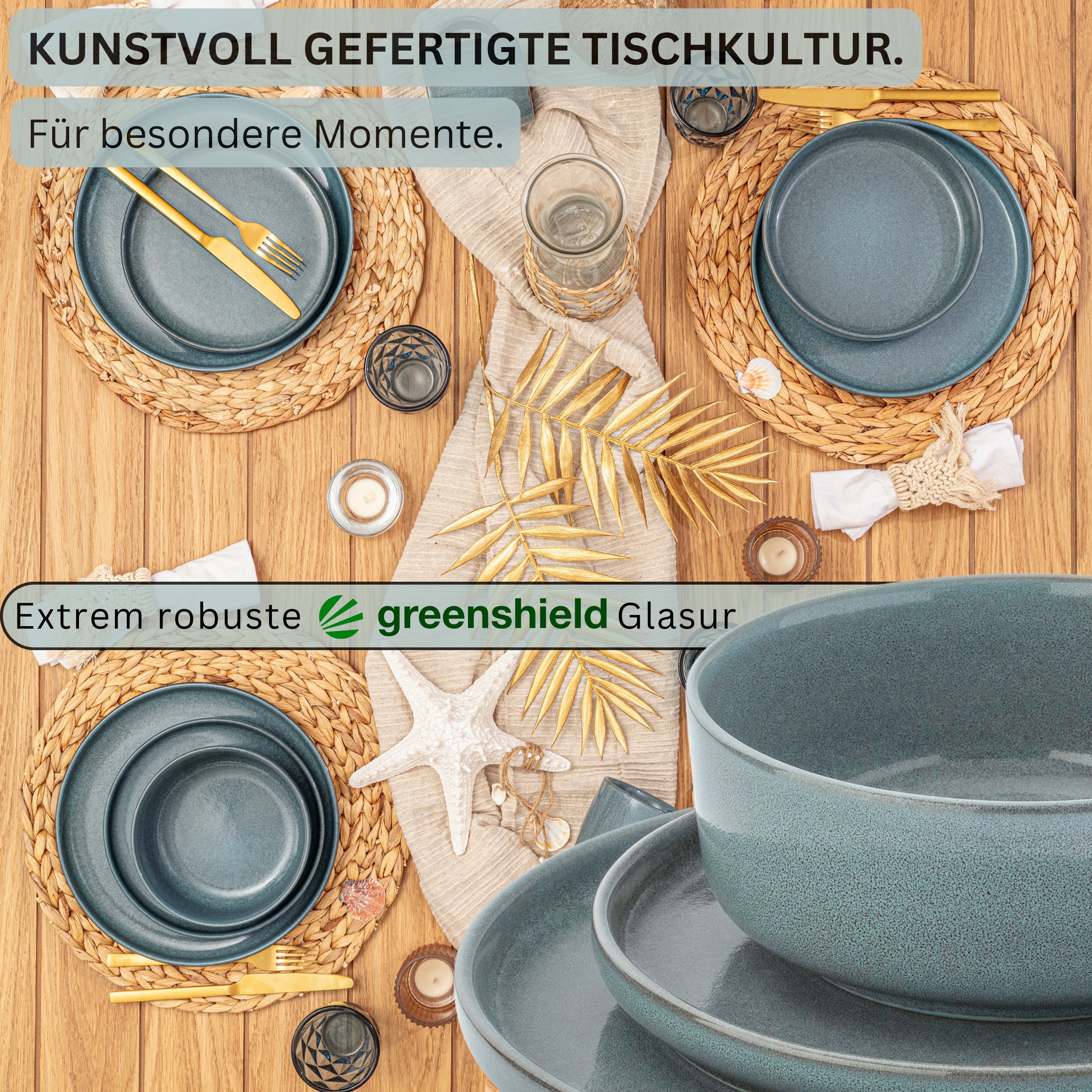SÄNGER Stoneware Dinnerware Set Cairo Ocean 30 Pieces for 6 People