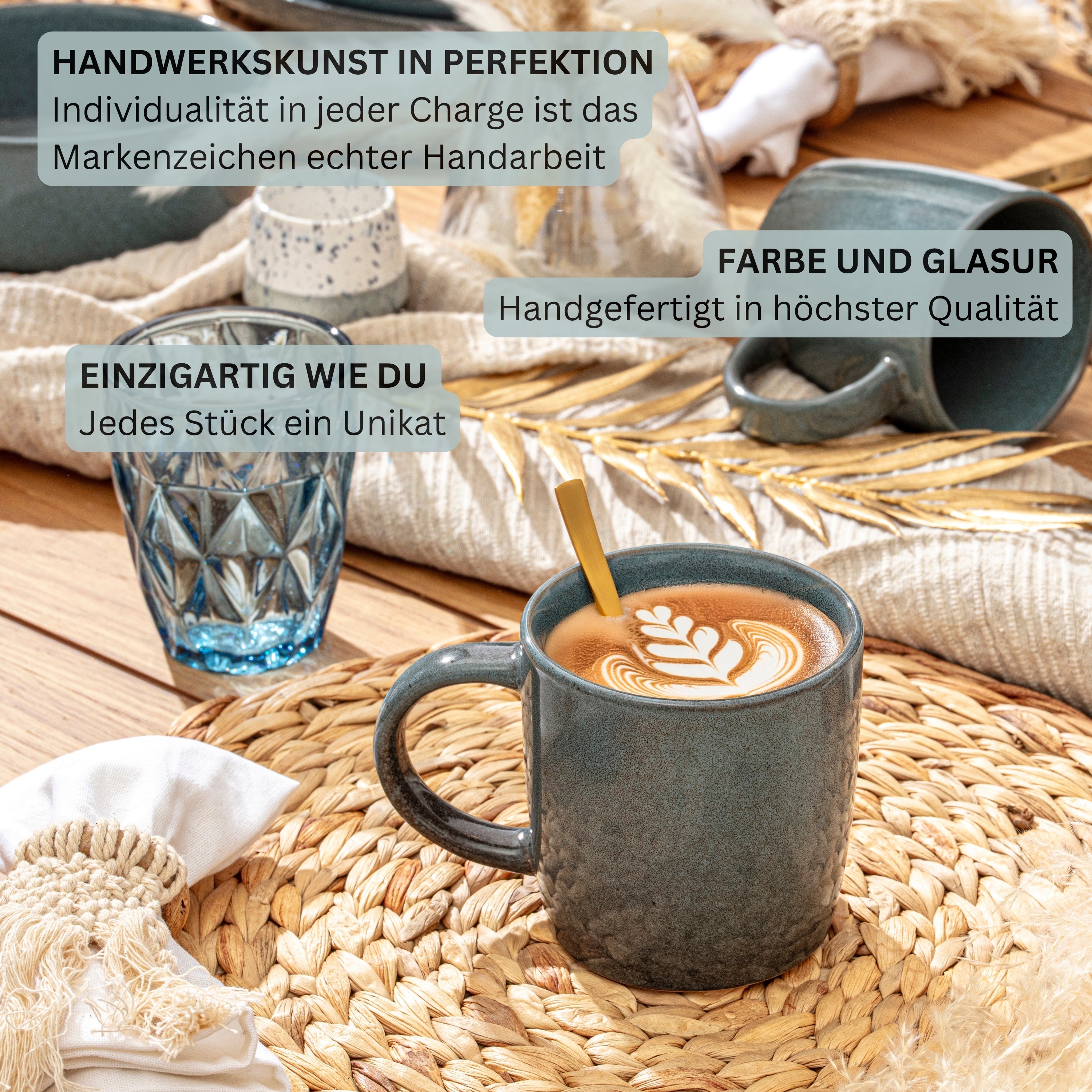 SÄNGER Stoneware Dinnerware Set Cairo Ocean 30 Pieces for 6 People
