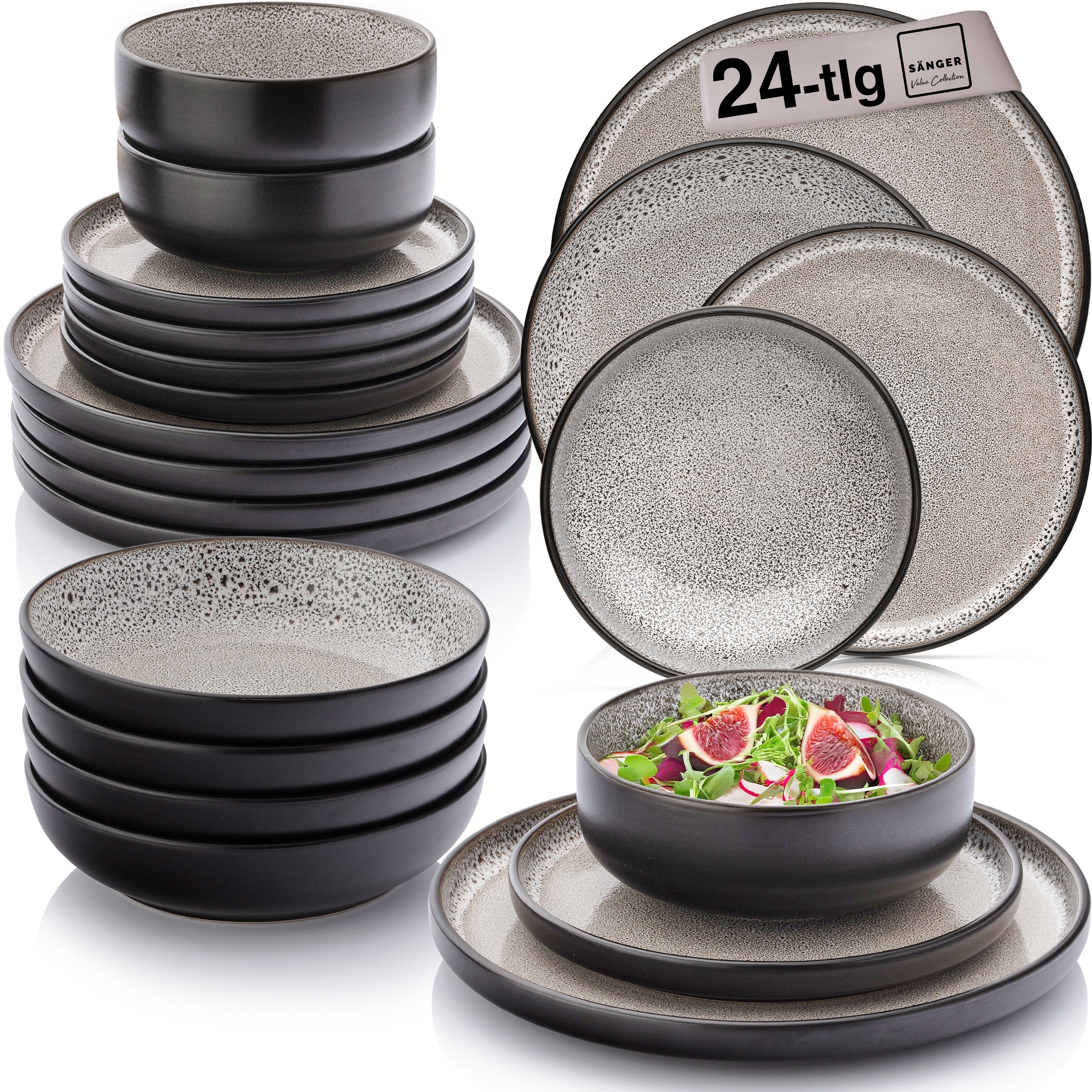 SÄNGER Steingut Geschirrset Luxor 24 teilig für 6 Personen