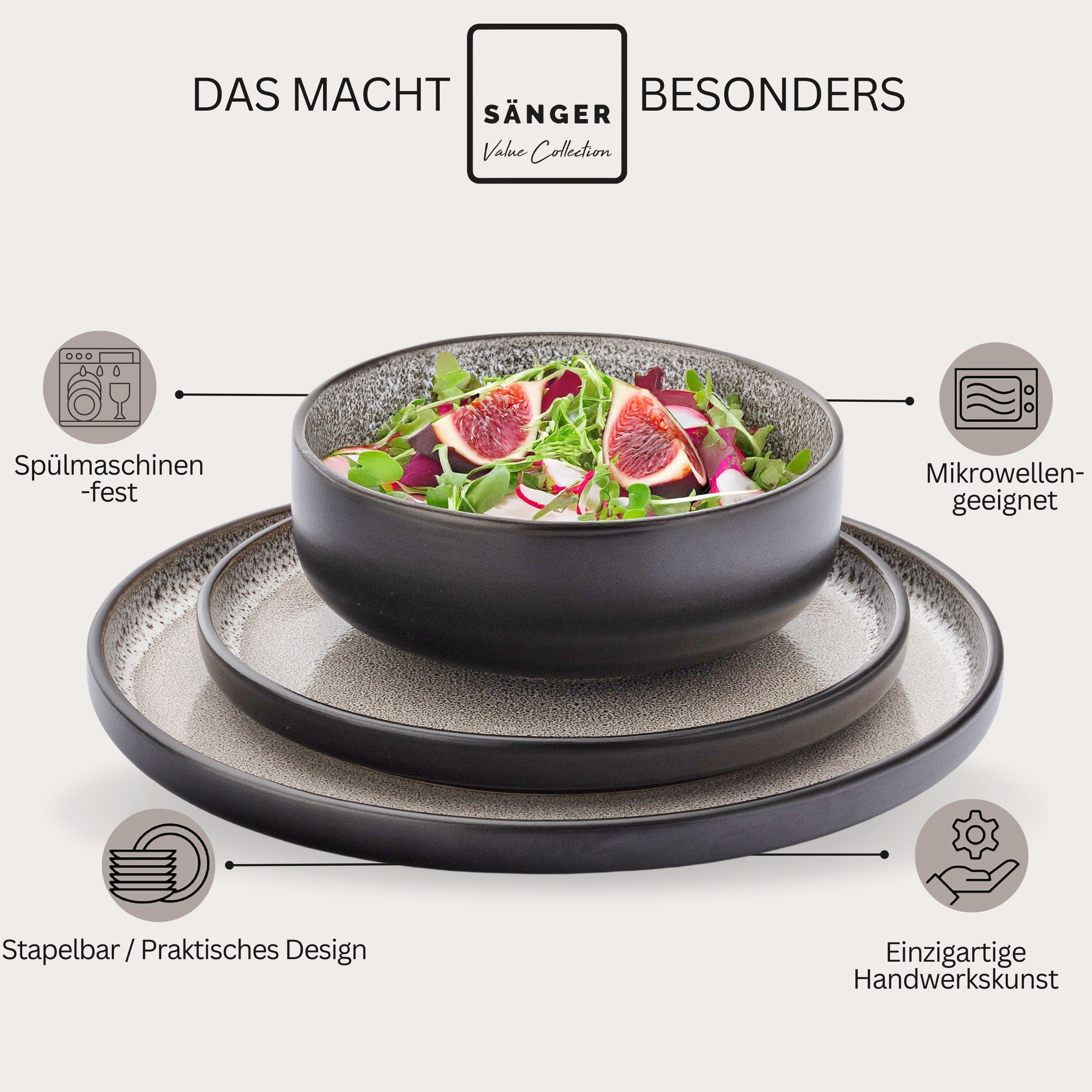 SÄNGER Stoneware Dinnerware Set Luxor 24-piece for 6 People