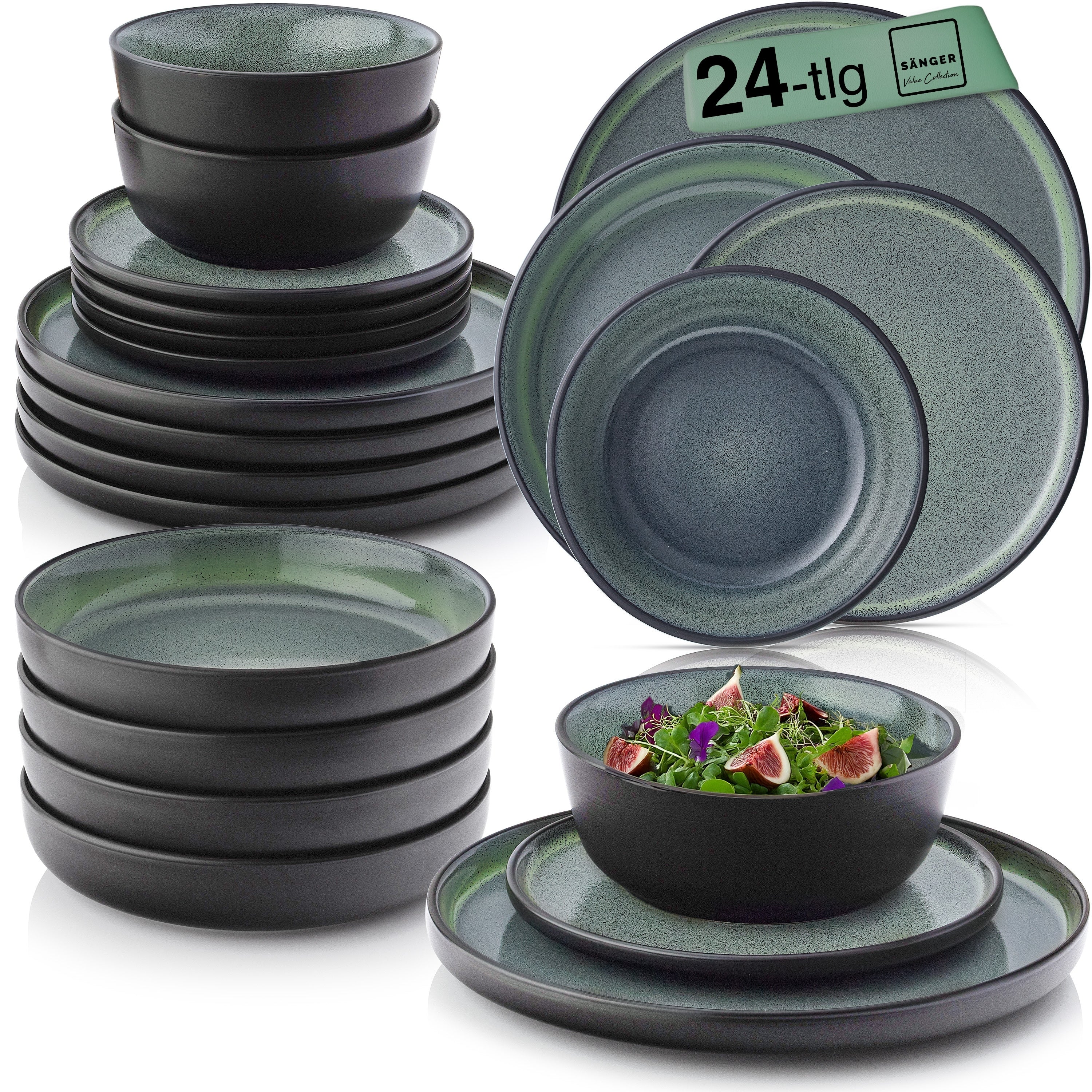 SÄNGER Steingut Geschirrset Malmö 24-teilig für 6 Personen