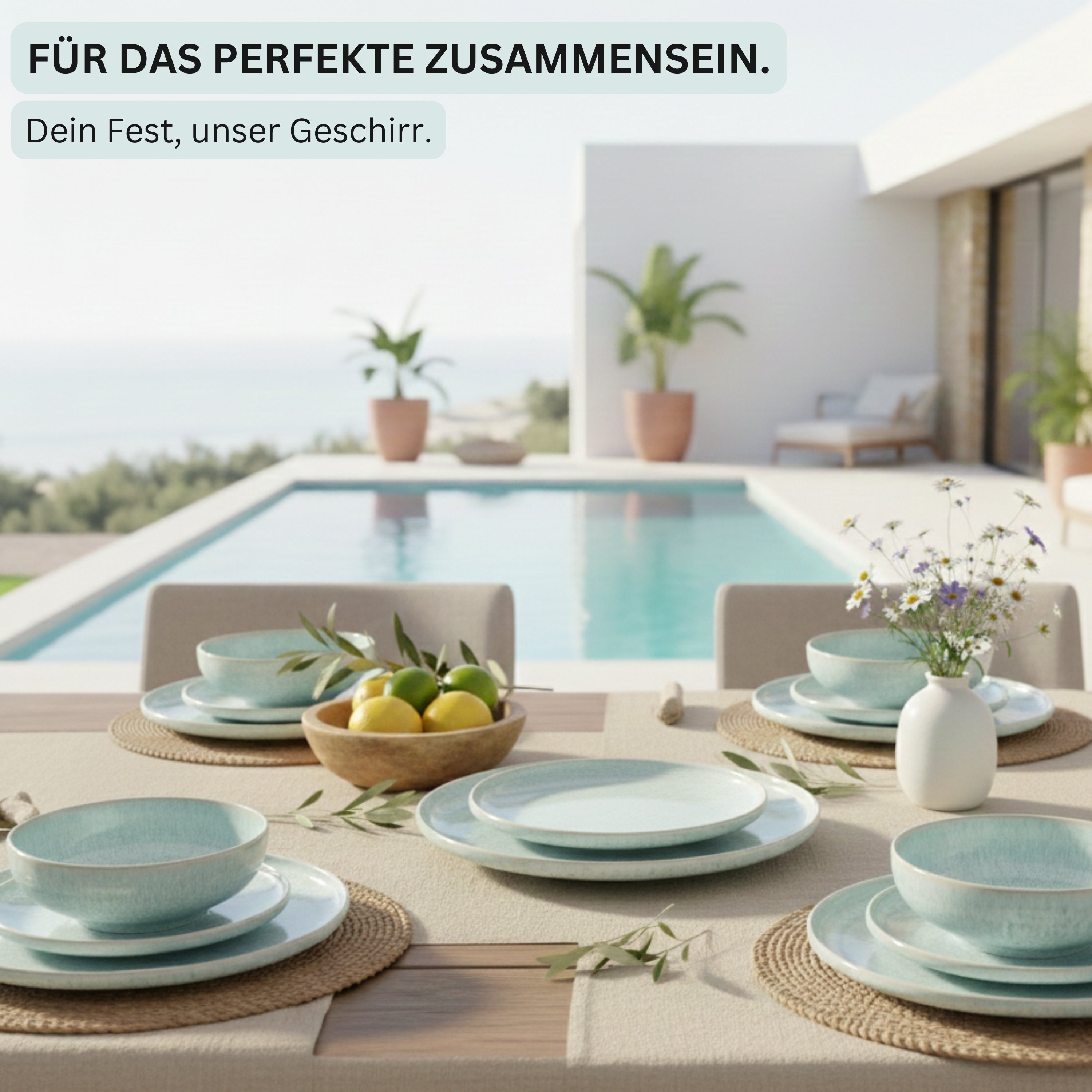 SÄNGER Steingut Geschirrset Paros, Tafelservice 12 teilig für 4 Personen
