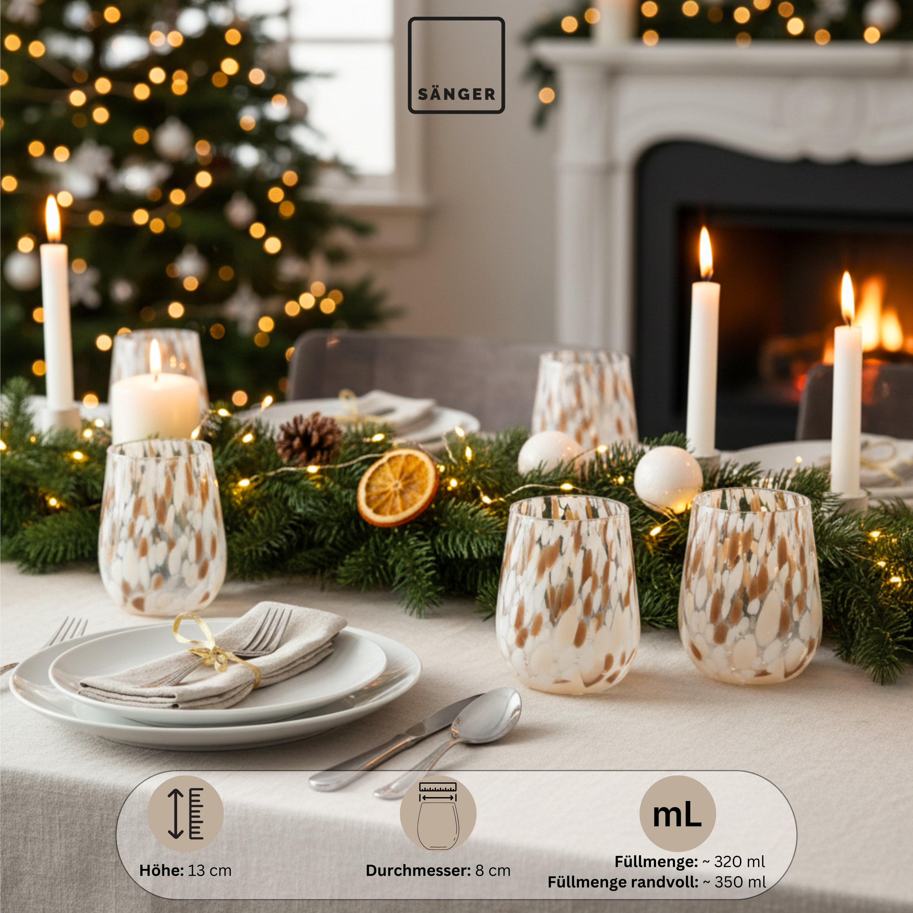 SÄNGER Trinkgläser Set Curacao 4 teilig - weiß/beige/braun