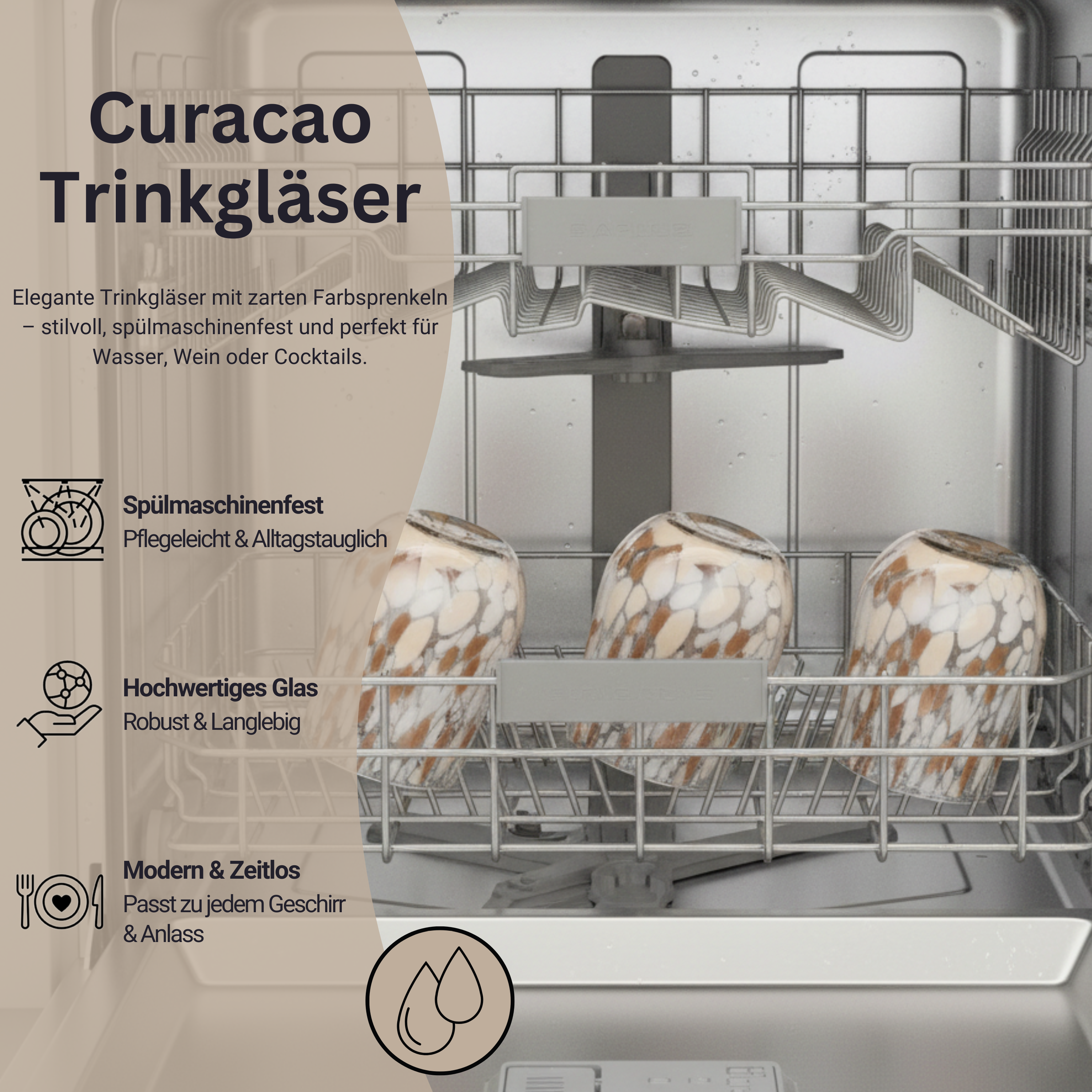 SÄNGER Trinkgläser Set Curacao 4 teilig - weiß/beige/braun