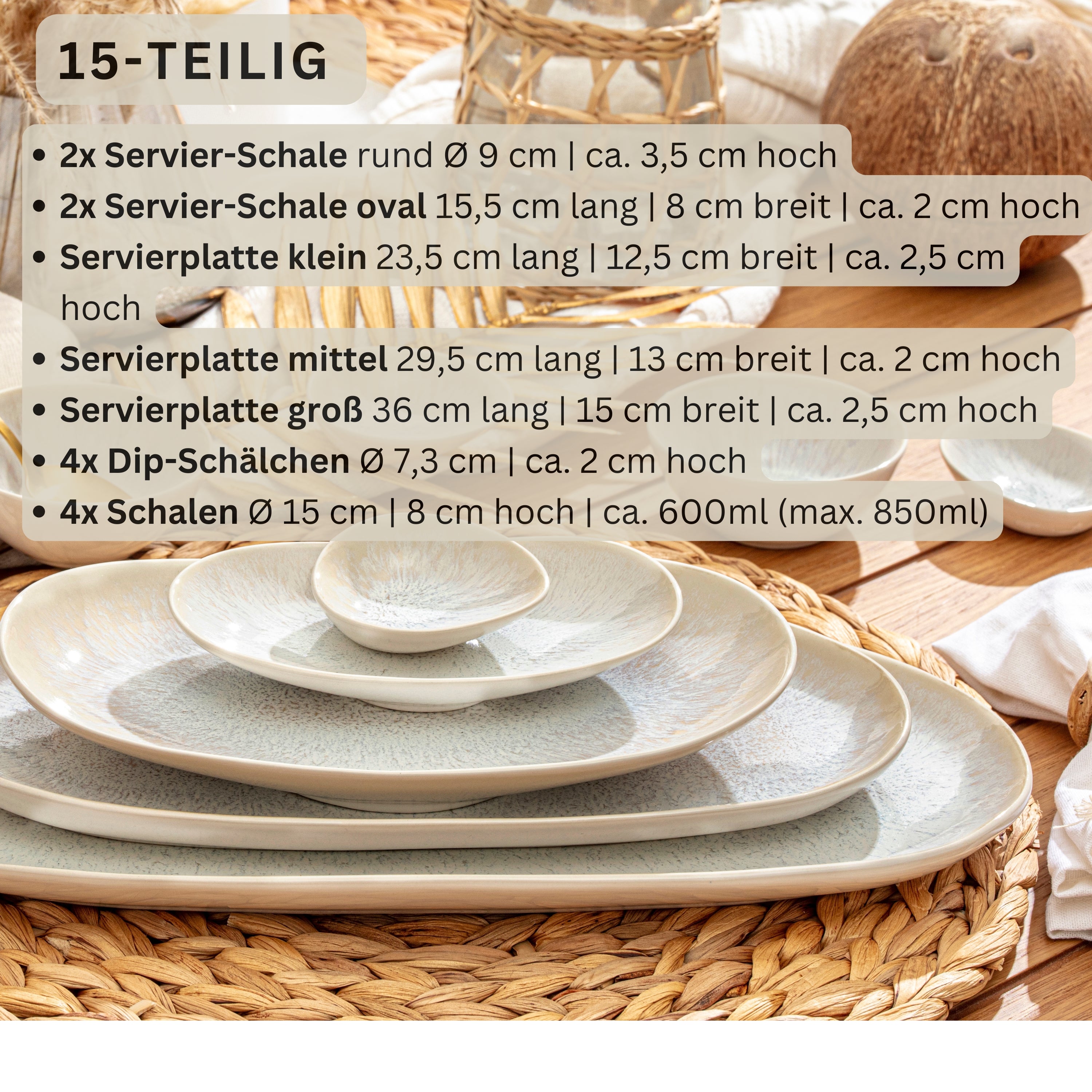 SÄNGER Steingut Servierplatten Set Korfu 15 teilig