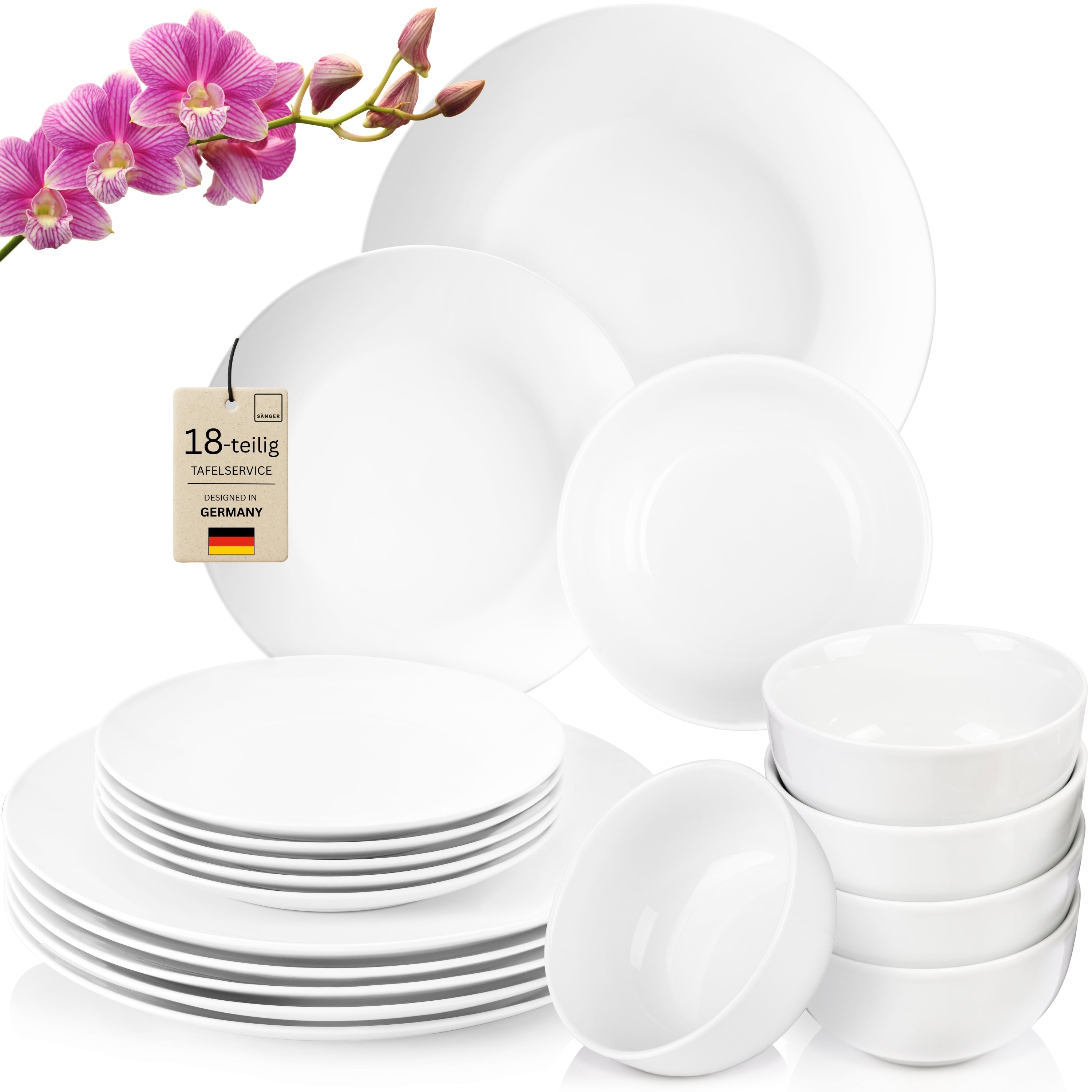 SÄNGER Porzellan Geschirrset New Port, Tafelservice 18 teilig für 6 Personen mit Müslischalen