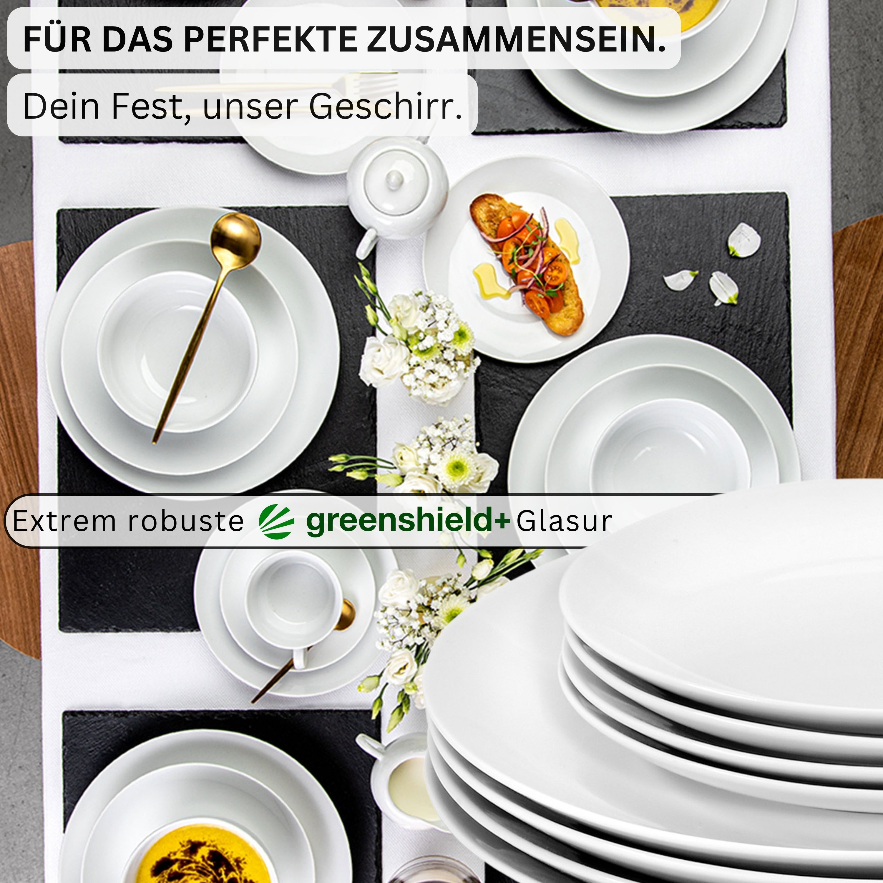 SÄNGER Porzellan Geschirrset New Port, Tafelservice 18 teilig für 6 Personen mit Müslischalen