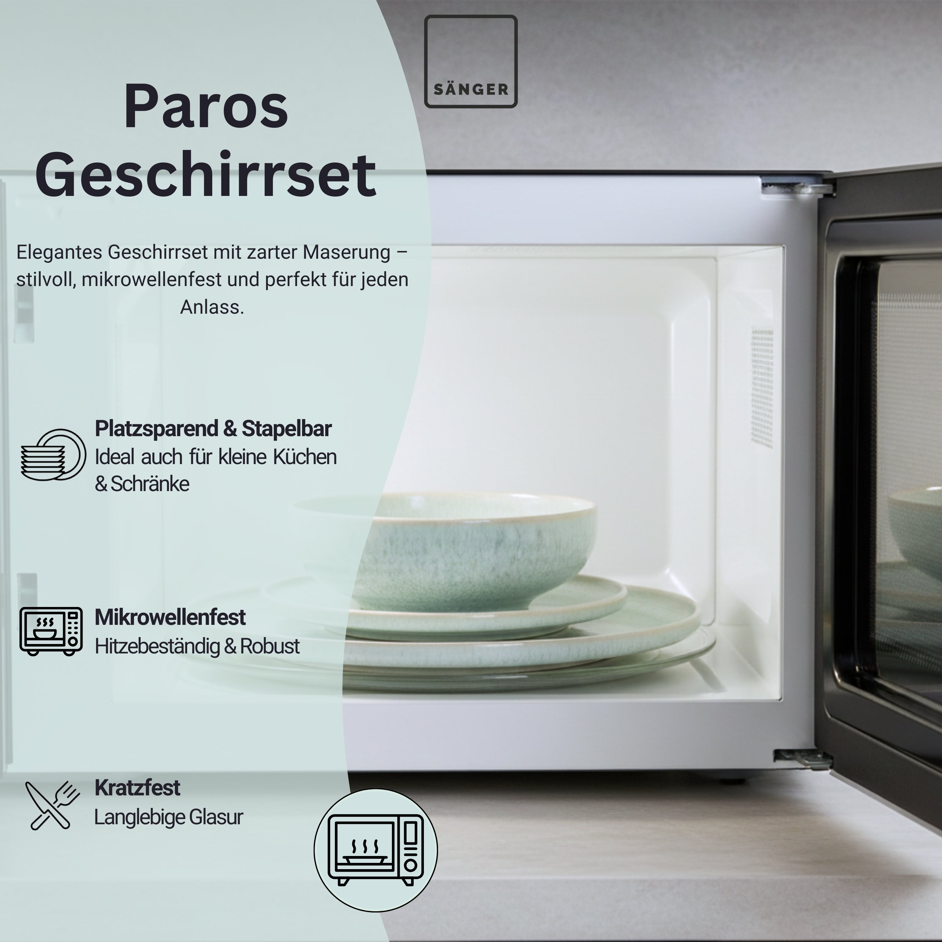 SÄNGER Steingut Geschirrset Paros, Kombiservice 16 teilig für 4 Personen