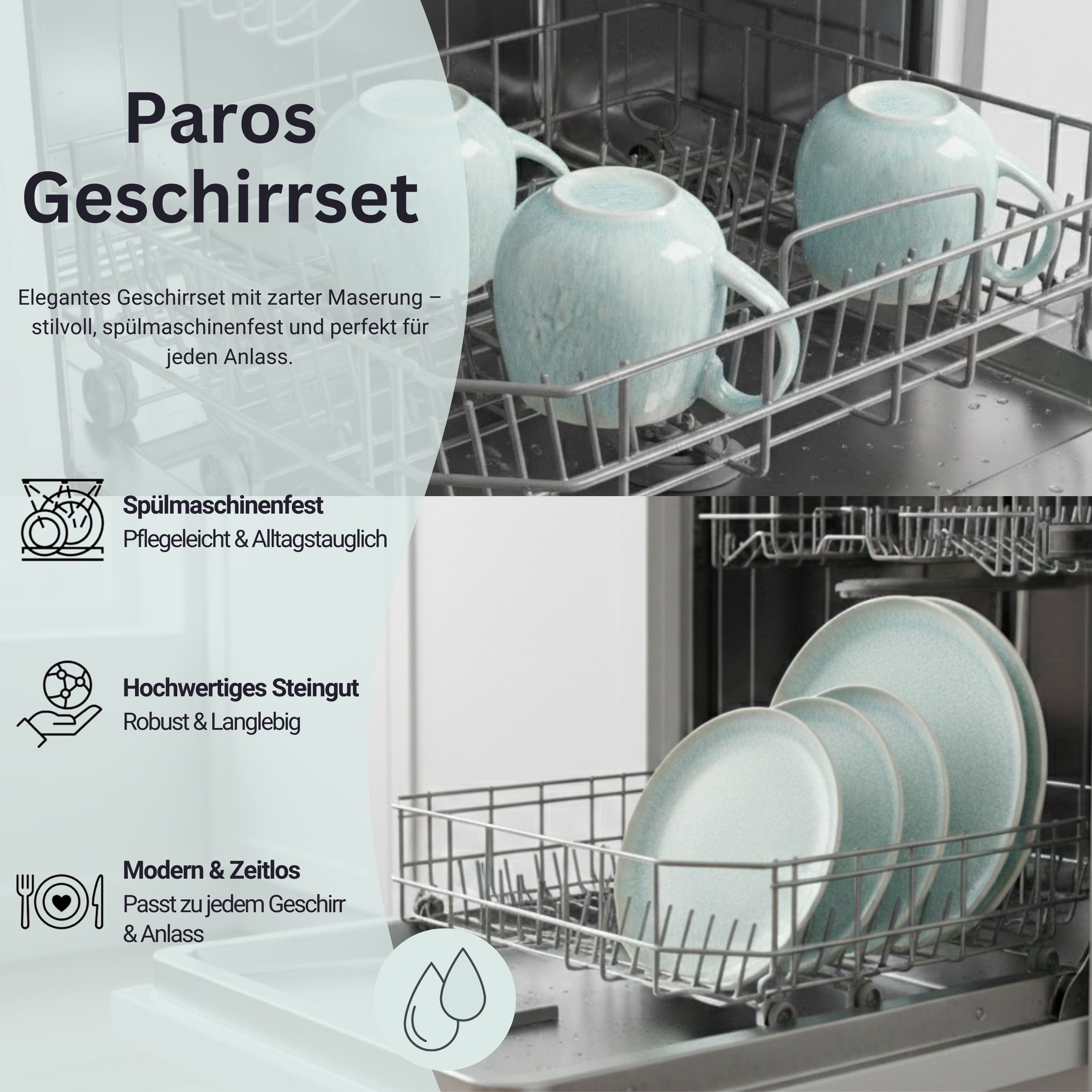 SÄNGER Steingut Geschirrset Paros, Kombiservice 16 teilig für 4 Personen