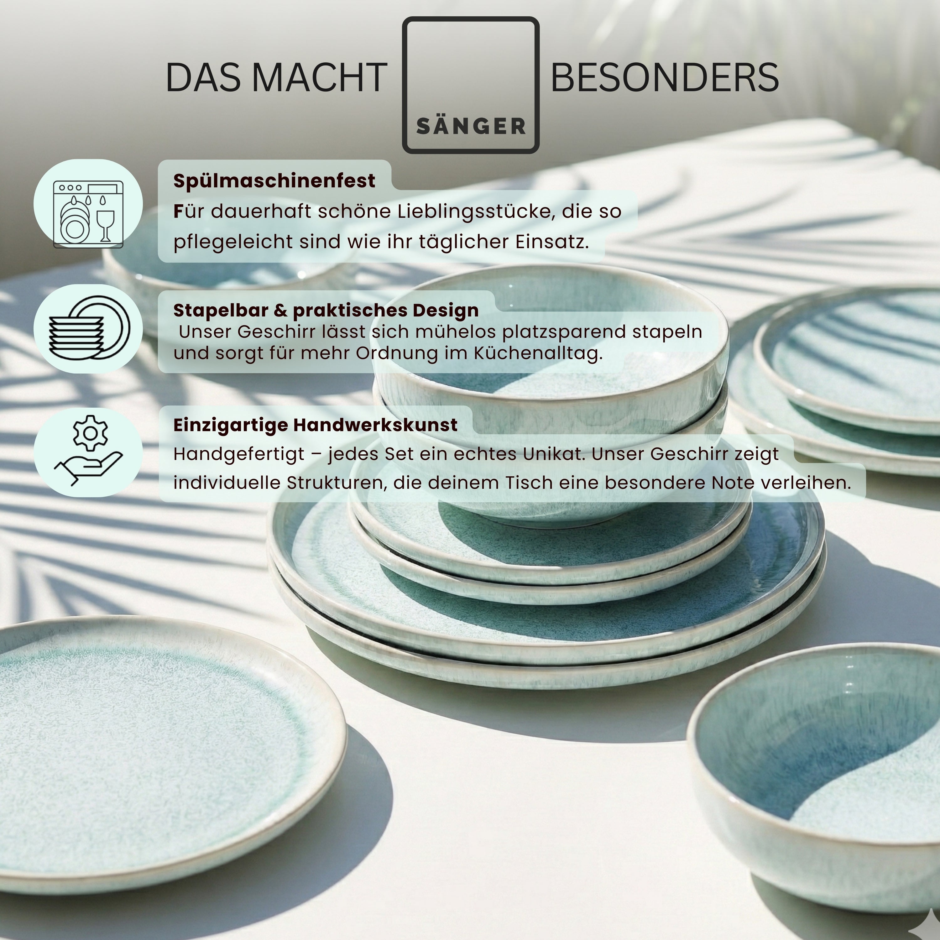SÄNGER Steingut Geschirrset Paros, Kombiservice 16 teilig für 4 Personen