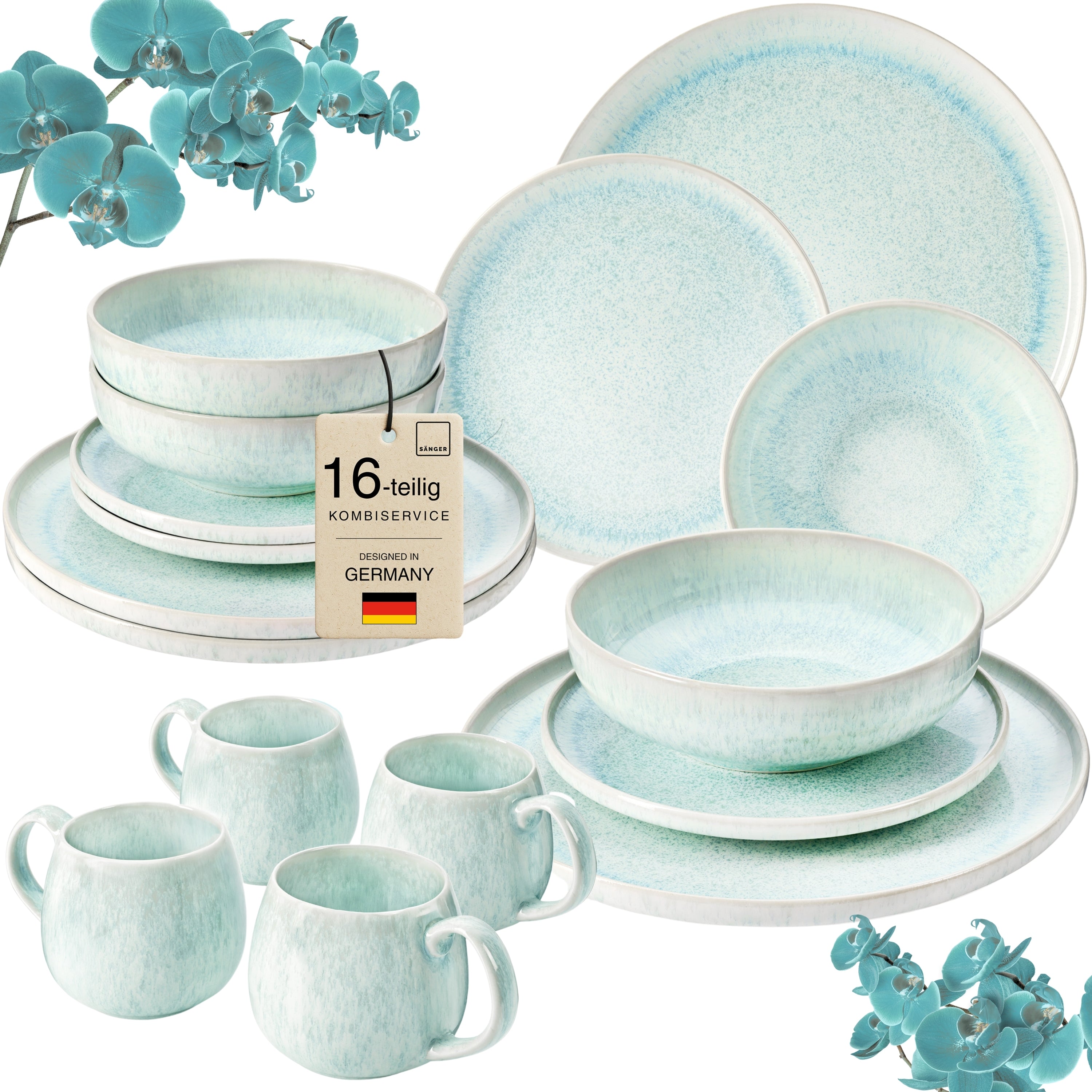 SÄNGER Steingut Geschirrset Paros, Kombiservice 16 teilig für 4 Personen