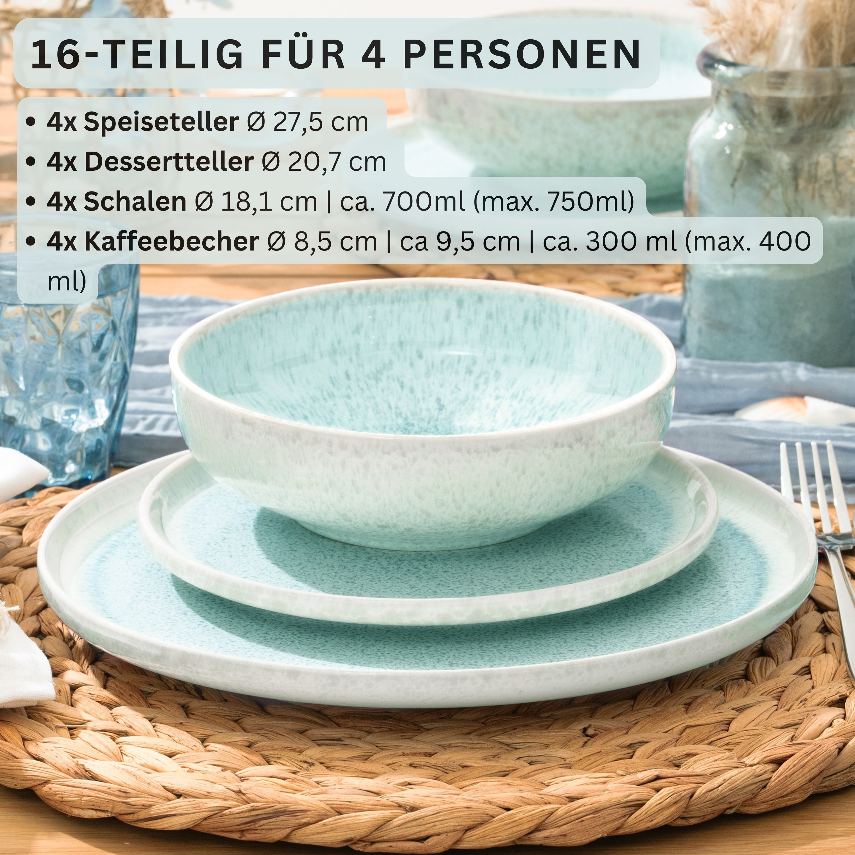 SÄNGER Steingut Geschirrset Paros, Kombiservice 16 teilig für 4 Personen