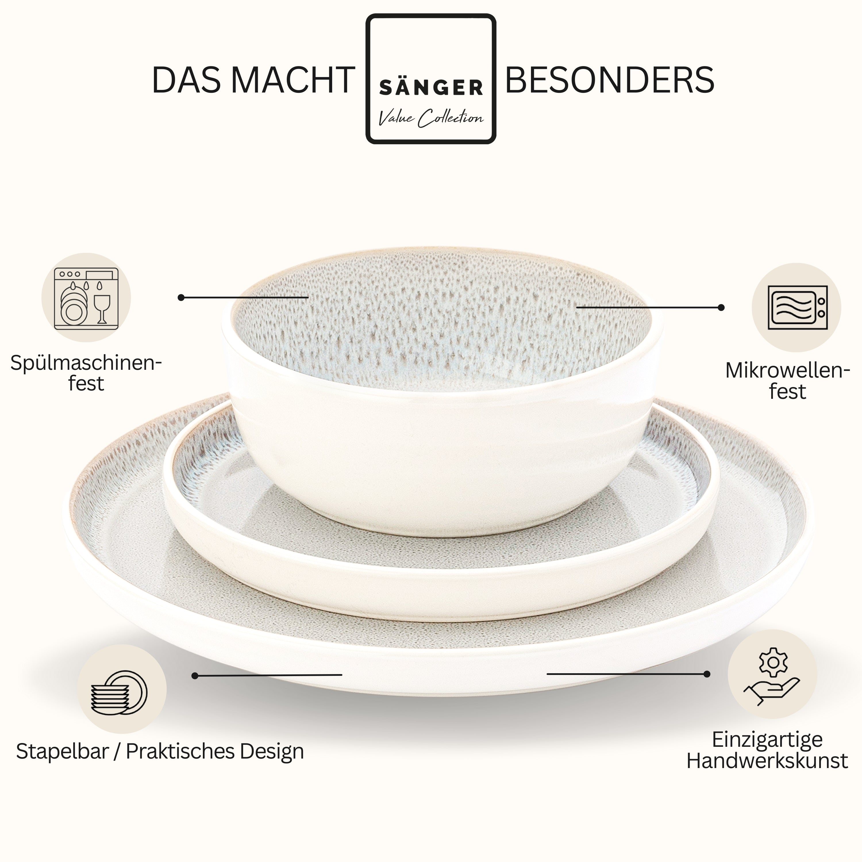 SÄNGER Steingut Geschirrset Kreta 24 teilig für 6 Personen