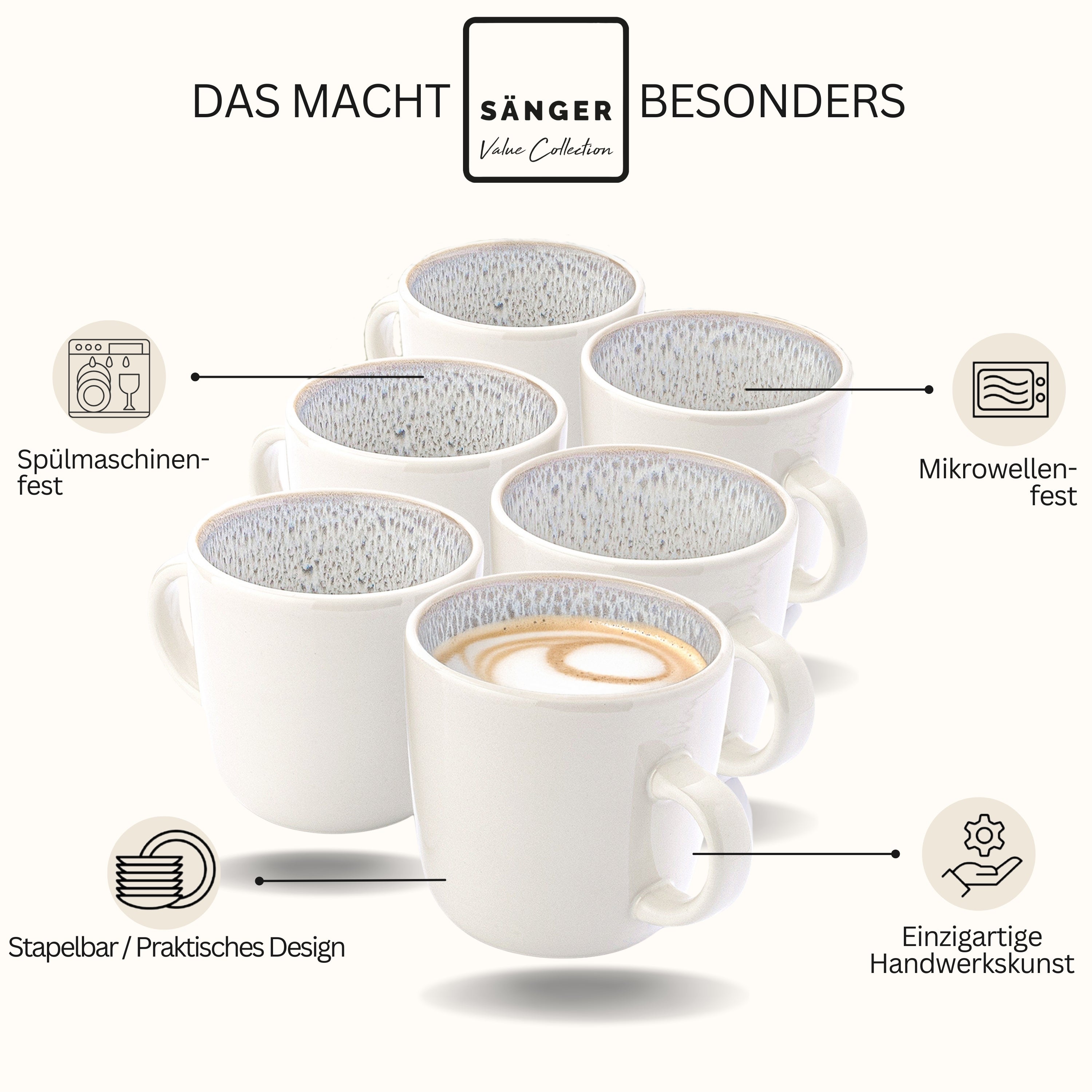 SÄNGER Steingut Kaffeebecher Kreta 6 teilig