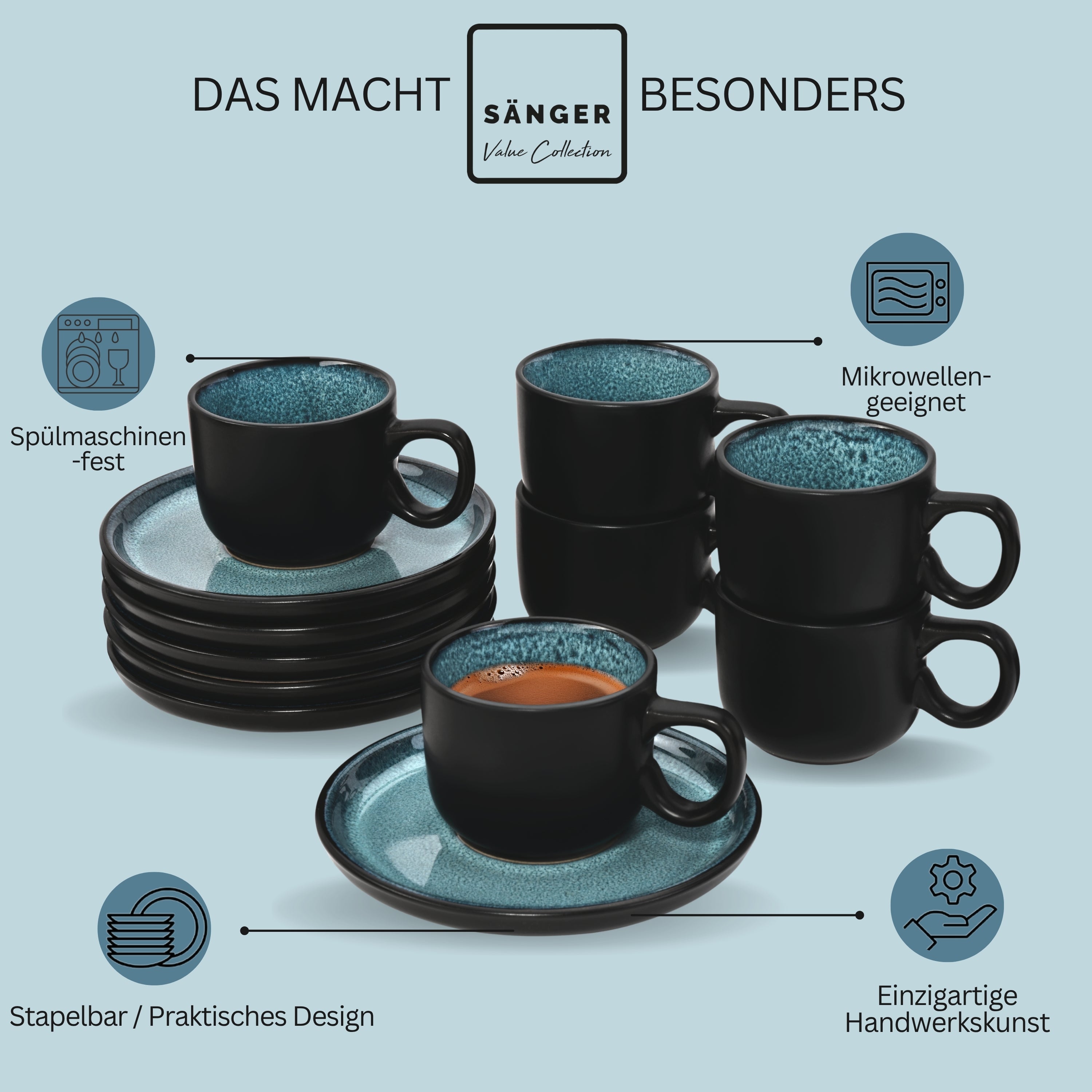 SÄNGER Espressotassen Set Vigo 12 teilig für 6 Personen