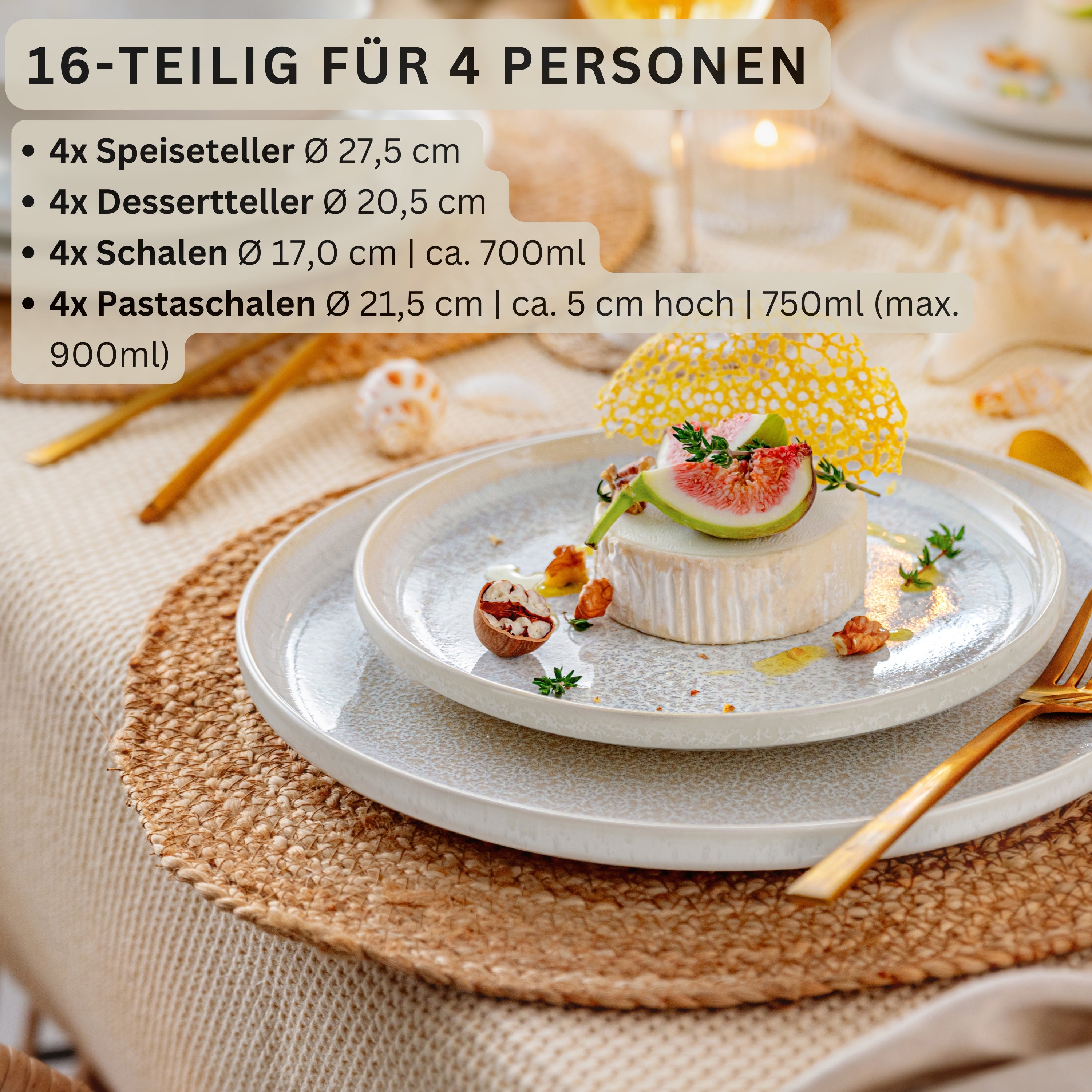 SÄNGER Steingut Geschirrset Korfu,Tafelservice 16 teilig für 4 Personen