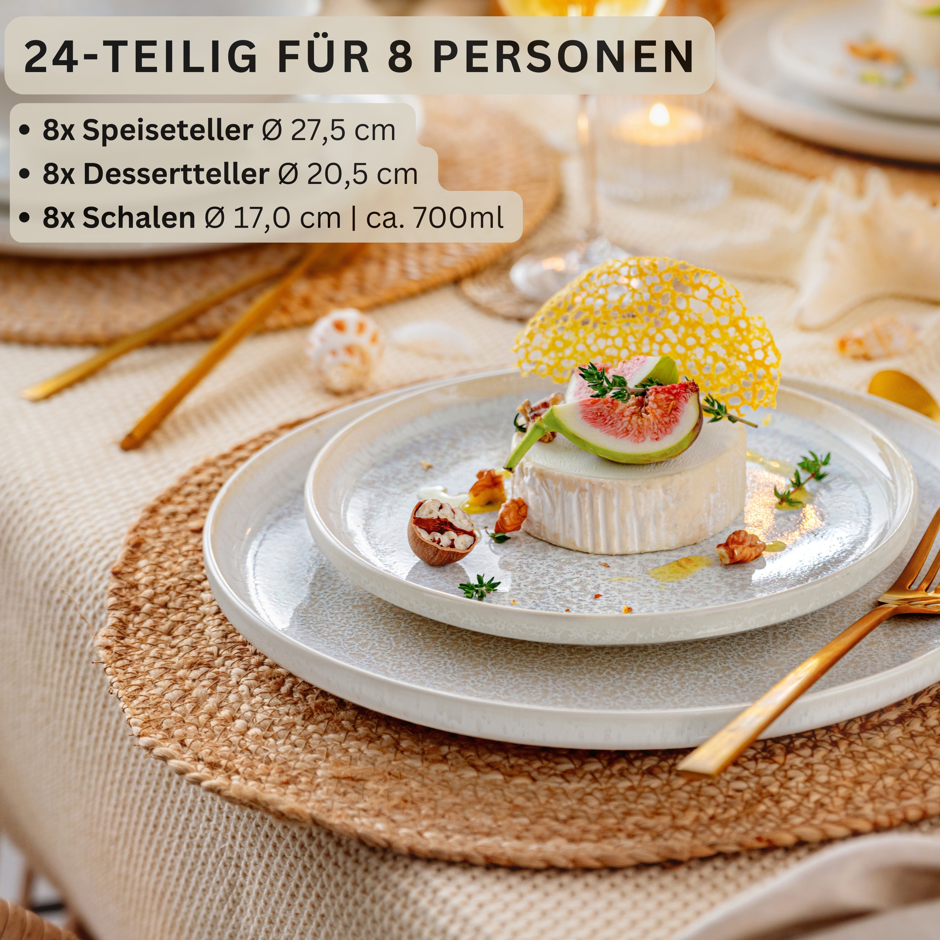 SÄNGER Steingut Geschirrset Korfu, Tafelservice 24 teilig für 8 Personen