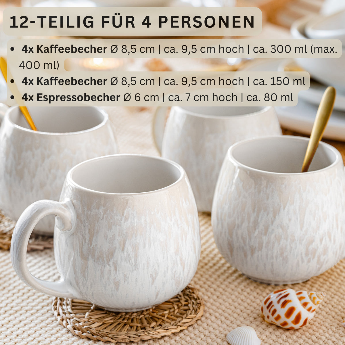 SÄNGER Steingut Korfu Kaffee-Set 12 teilig für 4 Personen