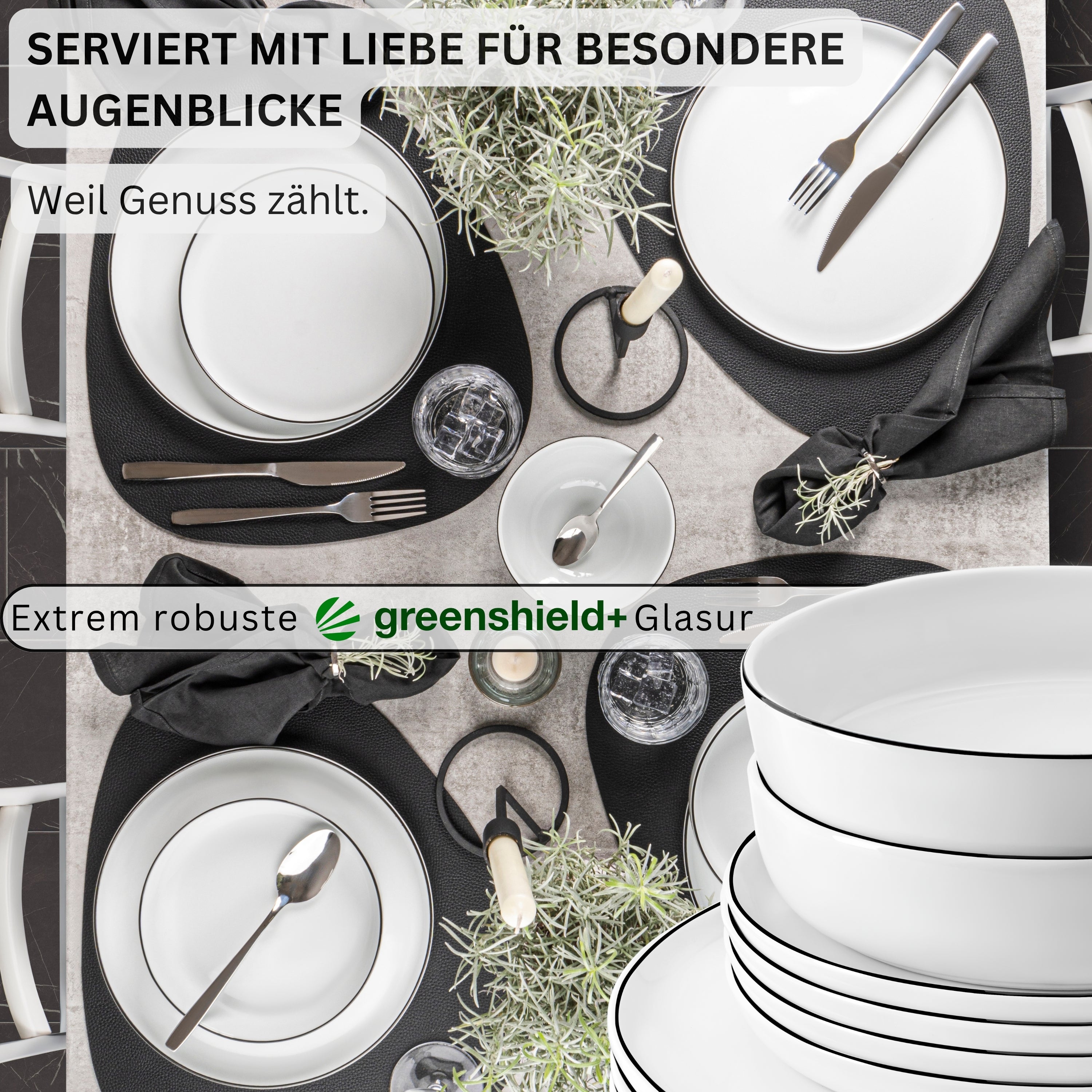 SÄNGER Porzellan Geschirrset Marlo Black Rim 24-teilig für 6 Personen