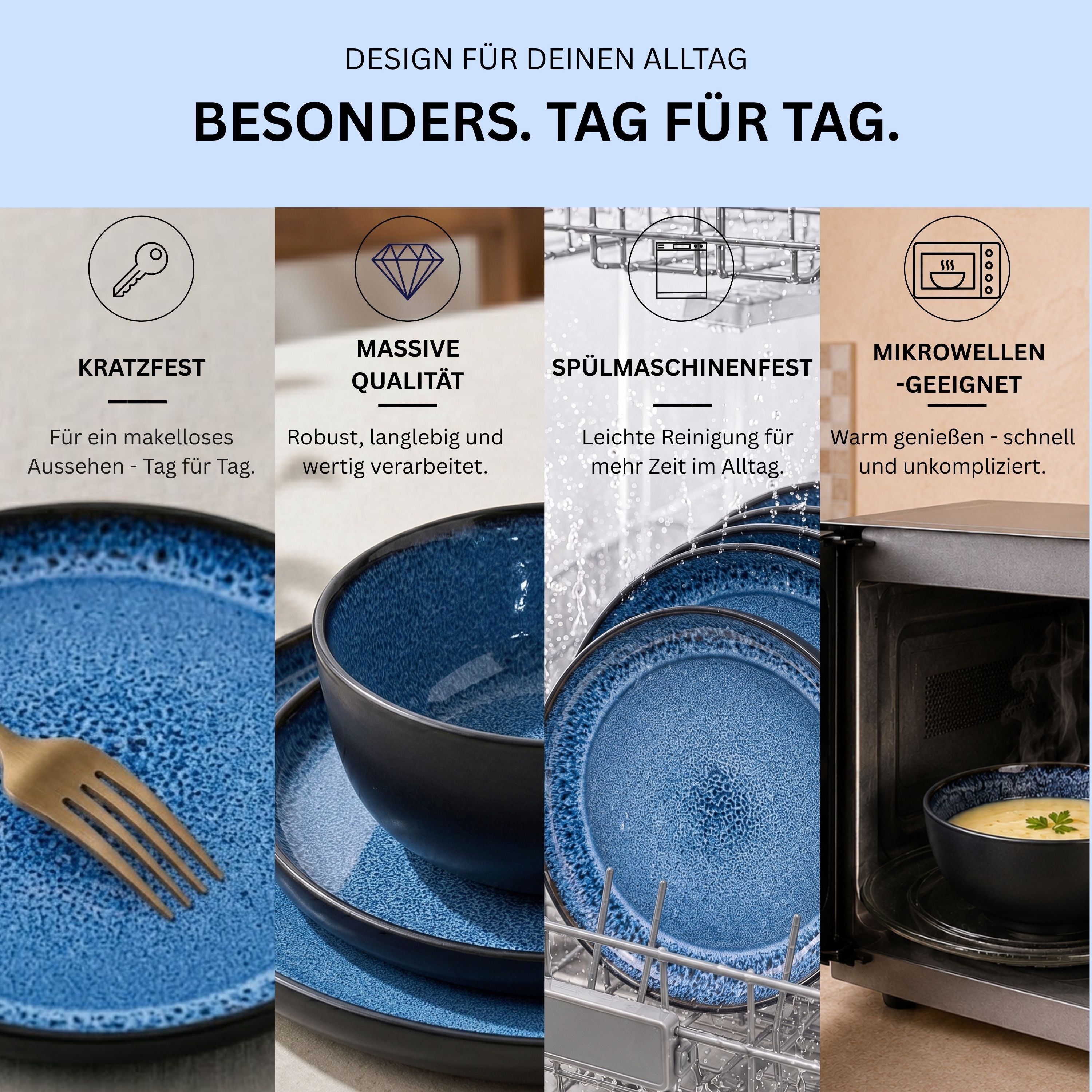 SÄNGER Steingut Geschirrset Aruba, Kombiservice 30 teilig für 6 Personen