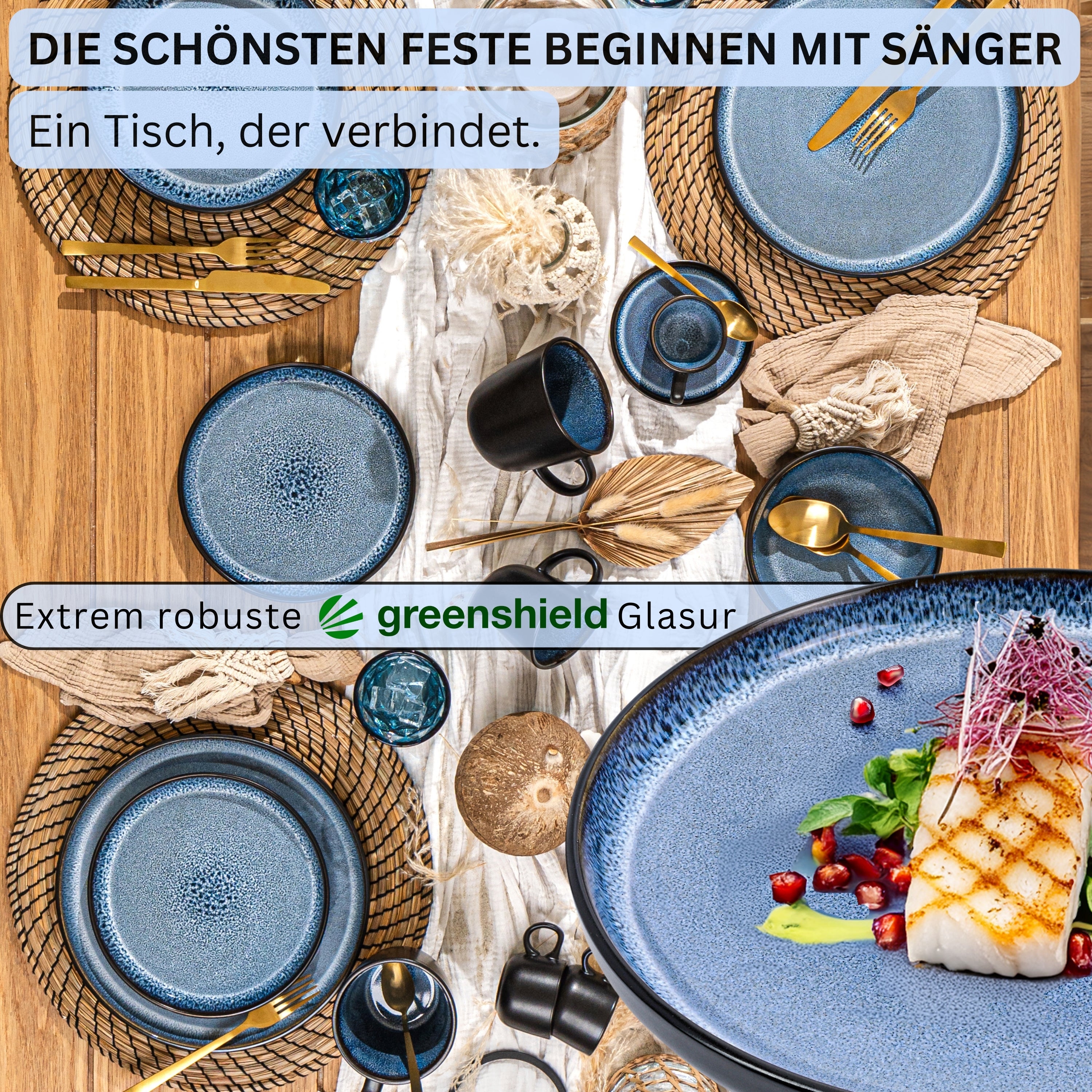 SÄNGER Steingut Geschirrset Aruba, Kombiservice 30 teilig für 6 Personen